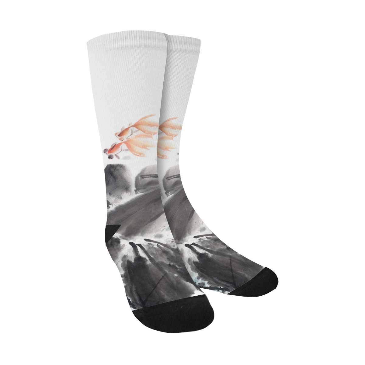 InterestPrint Chinese Ink Painting Crew Socks - Artistic Dragon & Floral Design Athletic Socks for Men & Women - Comfortable Cotton Blend for Running, Yoga & Casual Wear