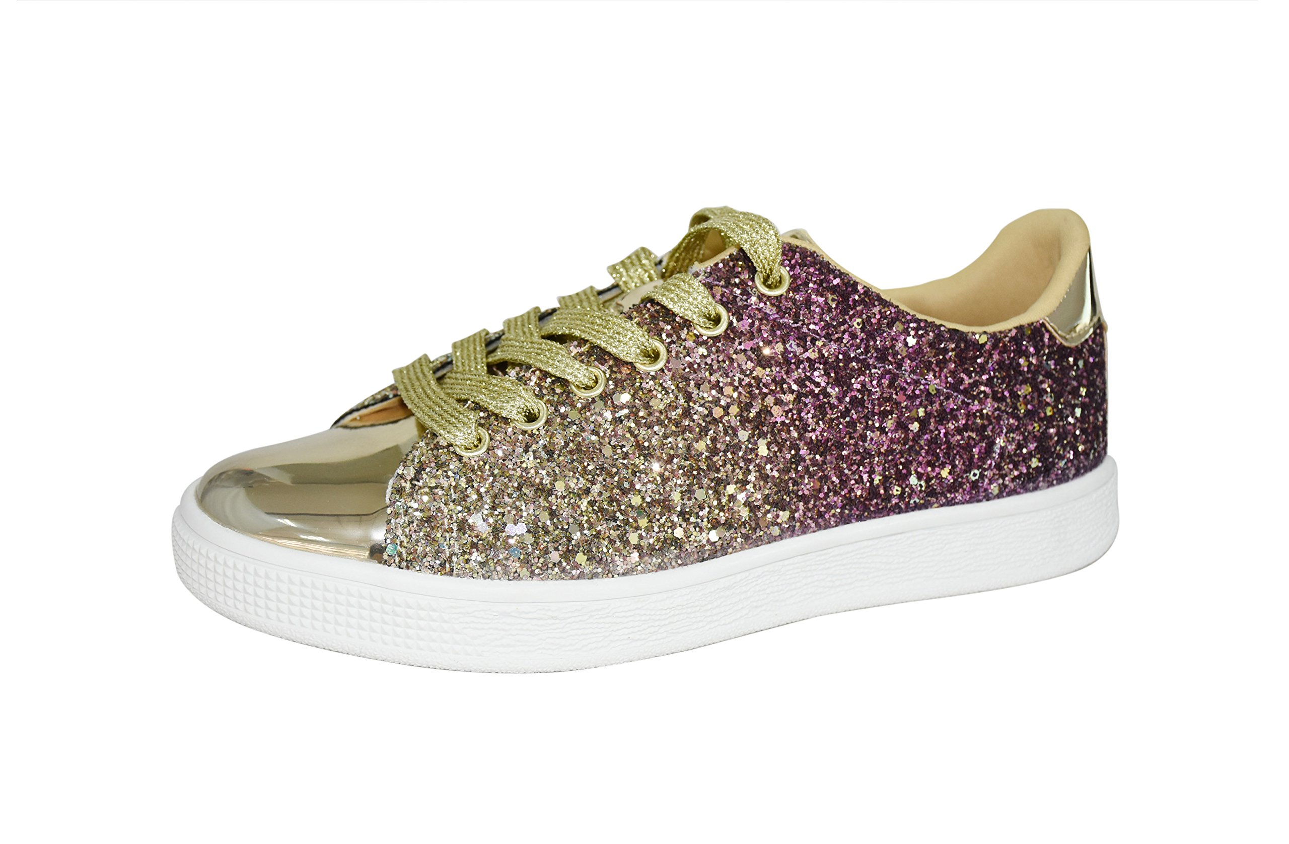 LUCKY STEP Women's Glitter Sneakers - Sparkly Lace Up Fashion Shoes for Casual Wear, Parties & Everyday Outfits