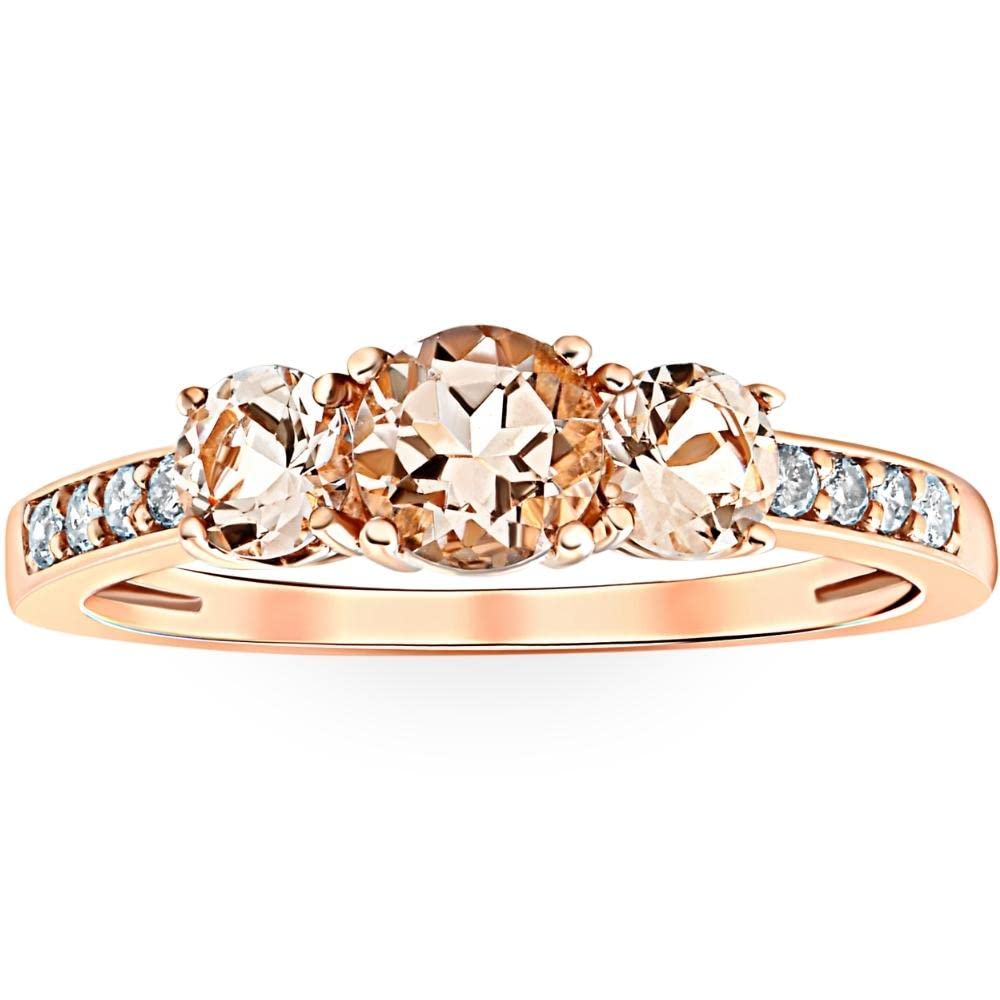 1ct Morganite & Diamond 3-Stone Engagement Ring in 10k Rose Gold - Perfect for Proposals, Anniversaries & Romantic Gifts