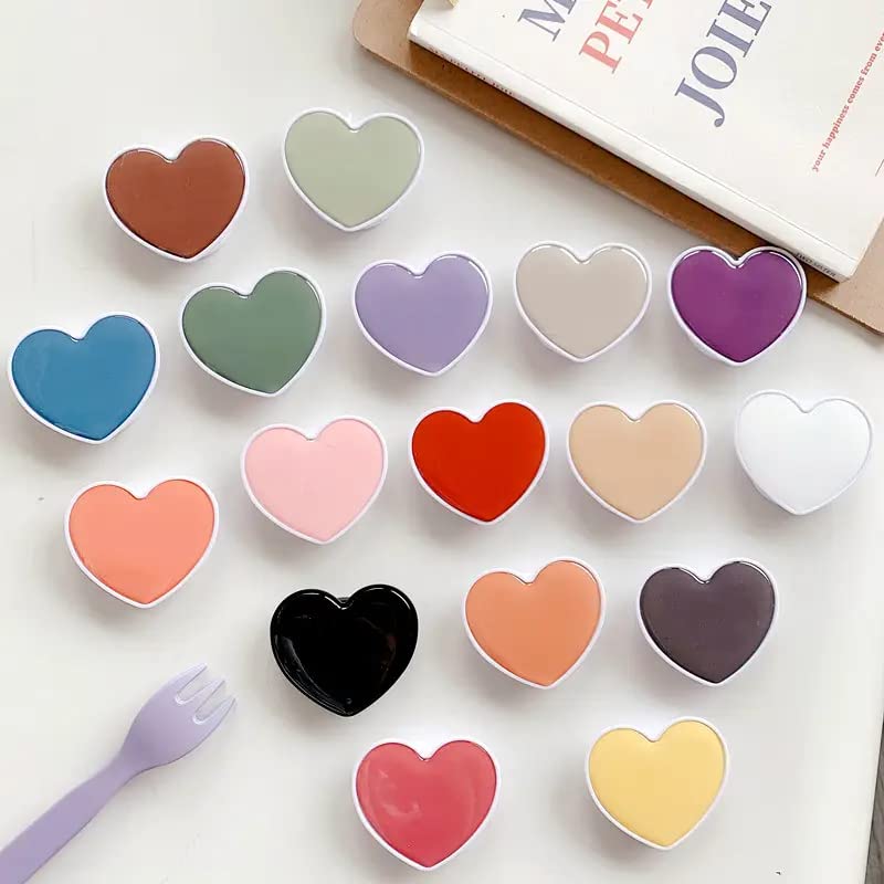 OnTheGrip Cute Solid Macaron Color Heart Shape Collapsible Phone Grip Stand Holder for iPhone Samsung Smartphones & Tablets - Perfect for Watching Videos, Taking Selfies & Hands-Free Calling (Black)