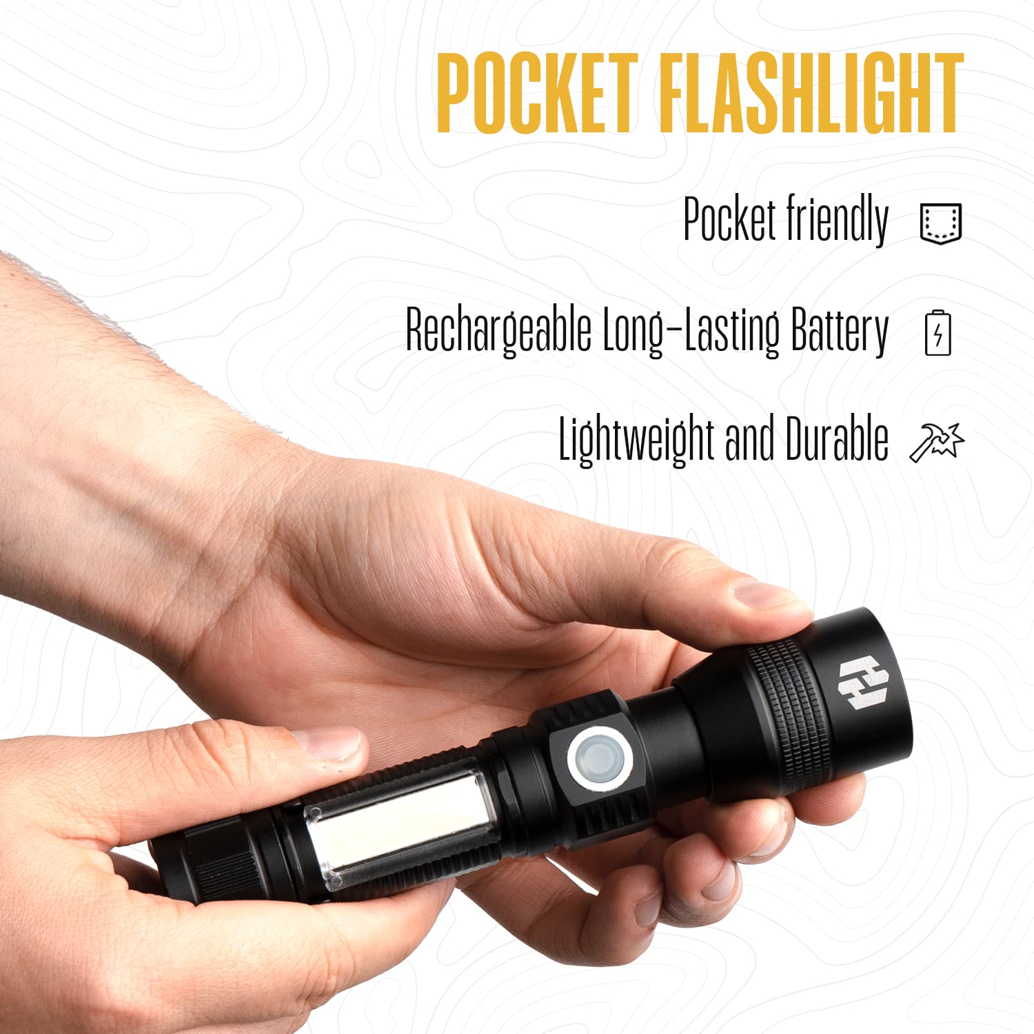 Hayvenhurst LED Flashlight - Compact Rechargeable Tactical Flashlight with 3 Modes | EDC Flashlight for Camping, Hiking & Emergency Power Outage | Durable Black Body