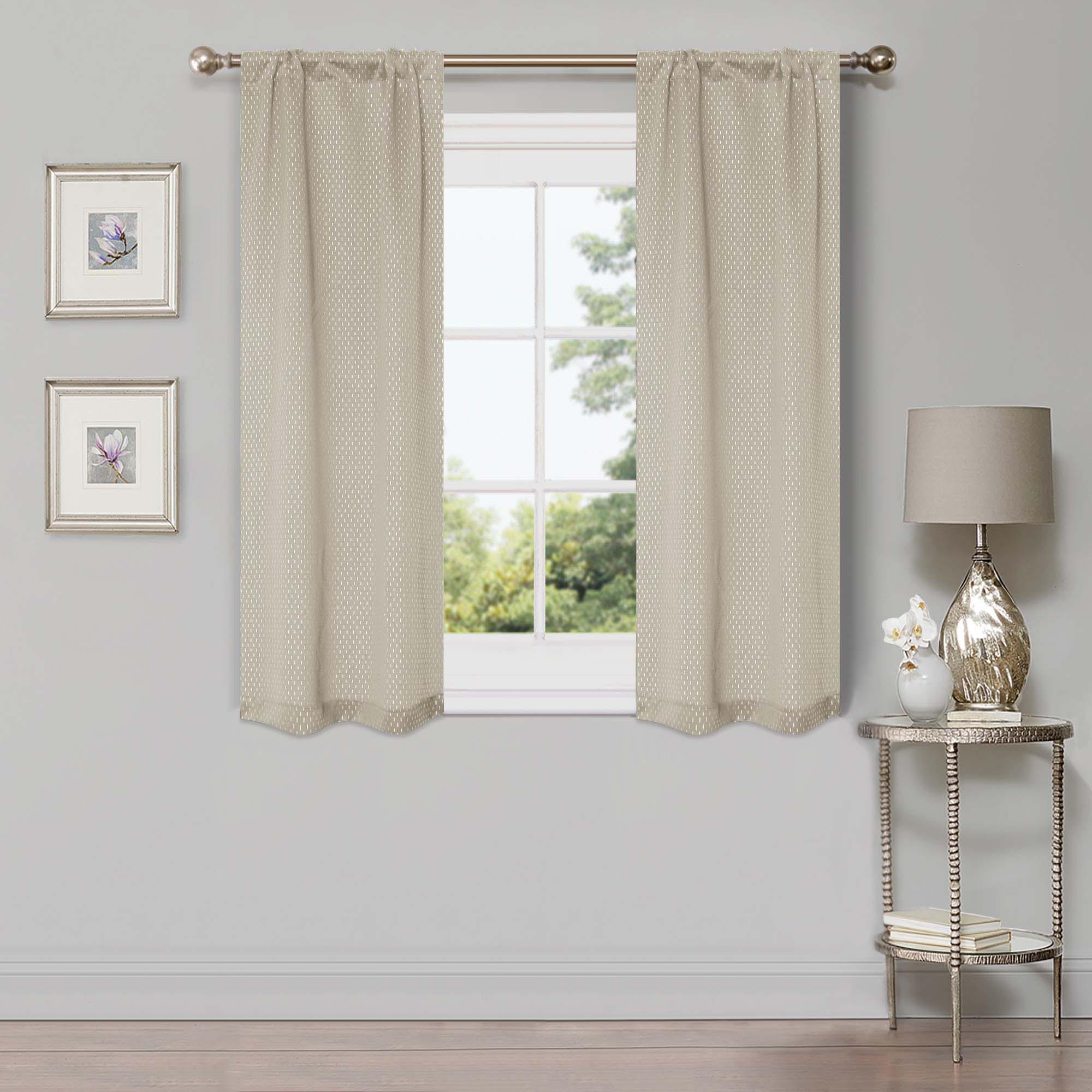 Blackout Solid Shimmer Grommet Curtain Panel Set of 2 Panels - 26 Inch Length - Light Blocking Window Treatment for Bedroom & Living Room
