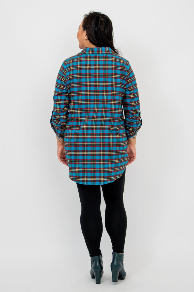 Celine Women's Cotton Plaid Tunic Top - Stylish Casual Shirt for Work, Office, and Everyday Wear