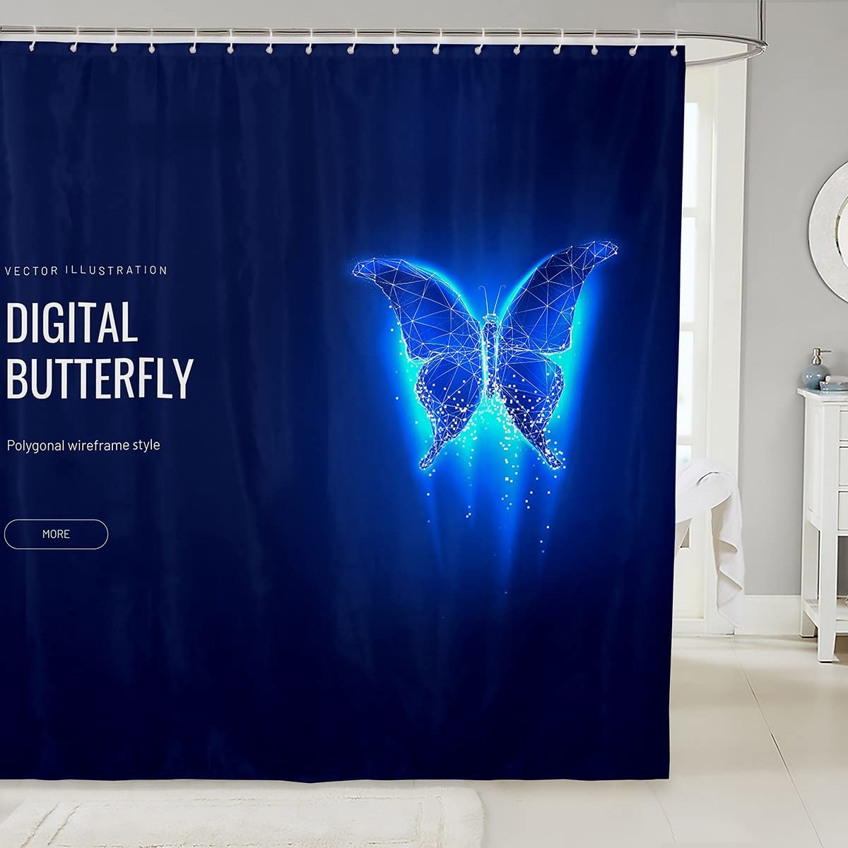 **Glitter Butterfly Shower Curtain Set for Kids Bathroom - 72
