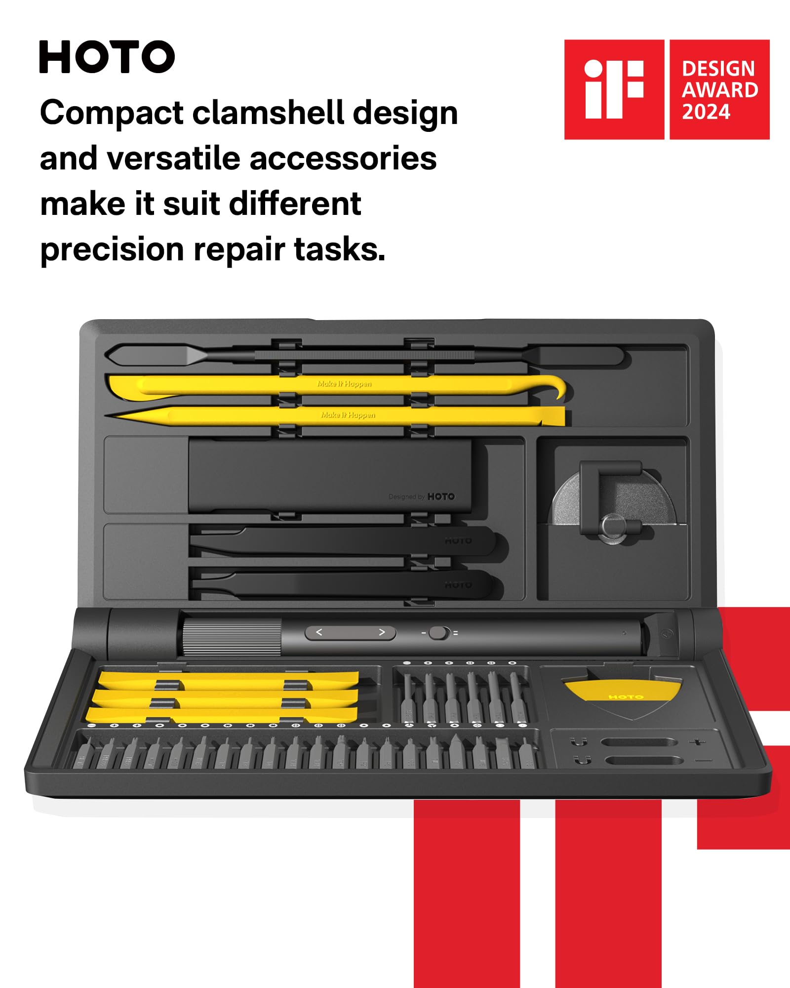 HOTO Electric Precision Screwdriver Set - 48 in 1 Magnetic Electronics Repair Kit with LED Light & Adjustable Torque | Perfect for Eyeglasses, Watches, Smartphones, Laptops, Cameras & DIY Projects | Compact Tool Kit for Home, Office & Professional Use