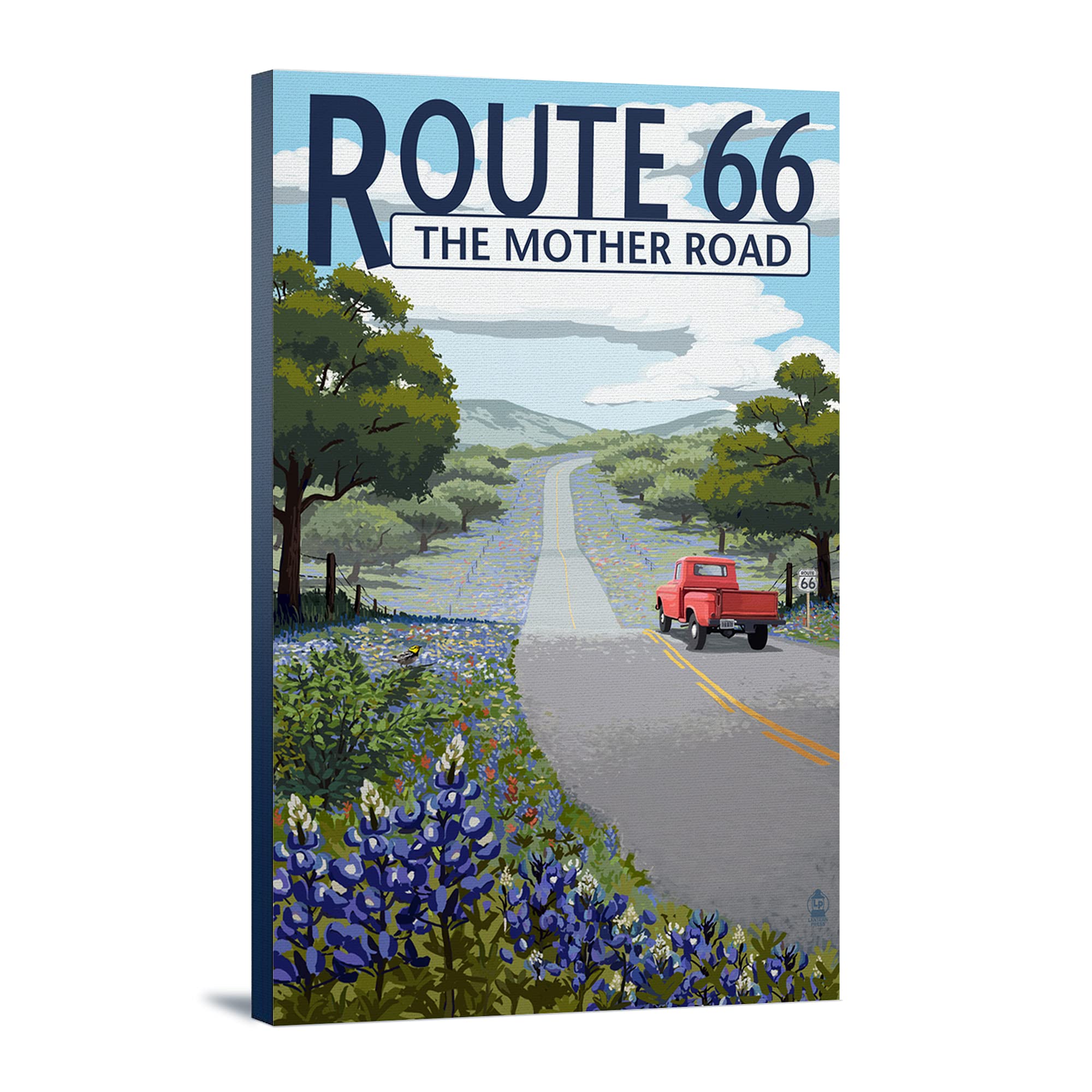 Lantern Press Route 66 Highway and Wildflowers Wall Art - 16x24 Wrapped Canvas Print for Home & Office Decor - Perfect for Living Room, Bedroom or Gift