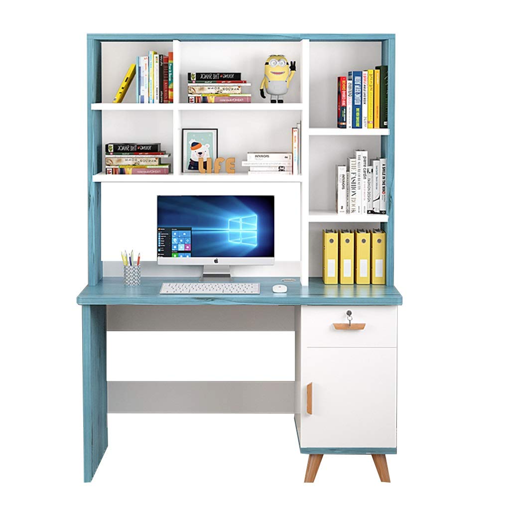 Modern Computer Writing Desk with Book Shelf & Storage Rack - Blue Left Cabinet, 60x80x180cm, Easy Assembly, Ideal for Home Office & Student Study Spaces
