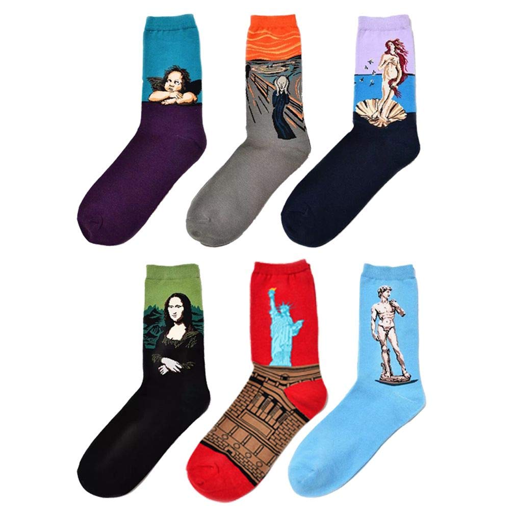 ASWER Women's Famous Painting Art Printed Socks - Funny Novelty Cotton Crew Socks for Gift, Casual Wear & Art Lovers - Van Gogh Starry Night & Monet Water Lilies Inspired Designs