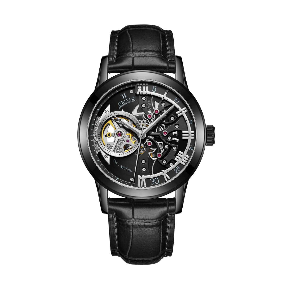 OBLVLO Luxury Skeleton Automatic Watch for Men - Rose Gold Stainless Steel, Sapphire Crystal Glass, Water Resistant - Perfect for Business, Casual & Formal Occasions