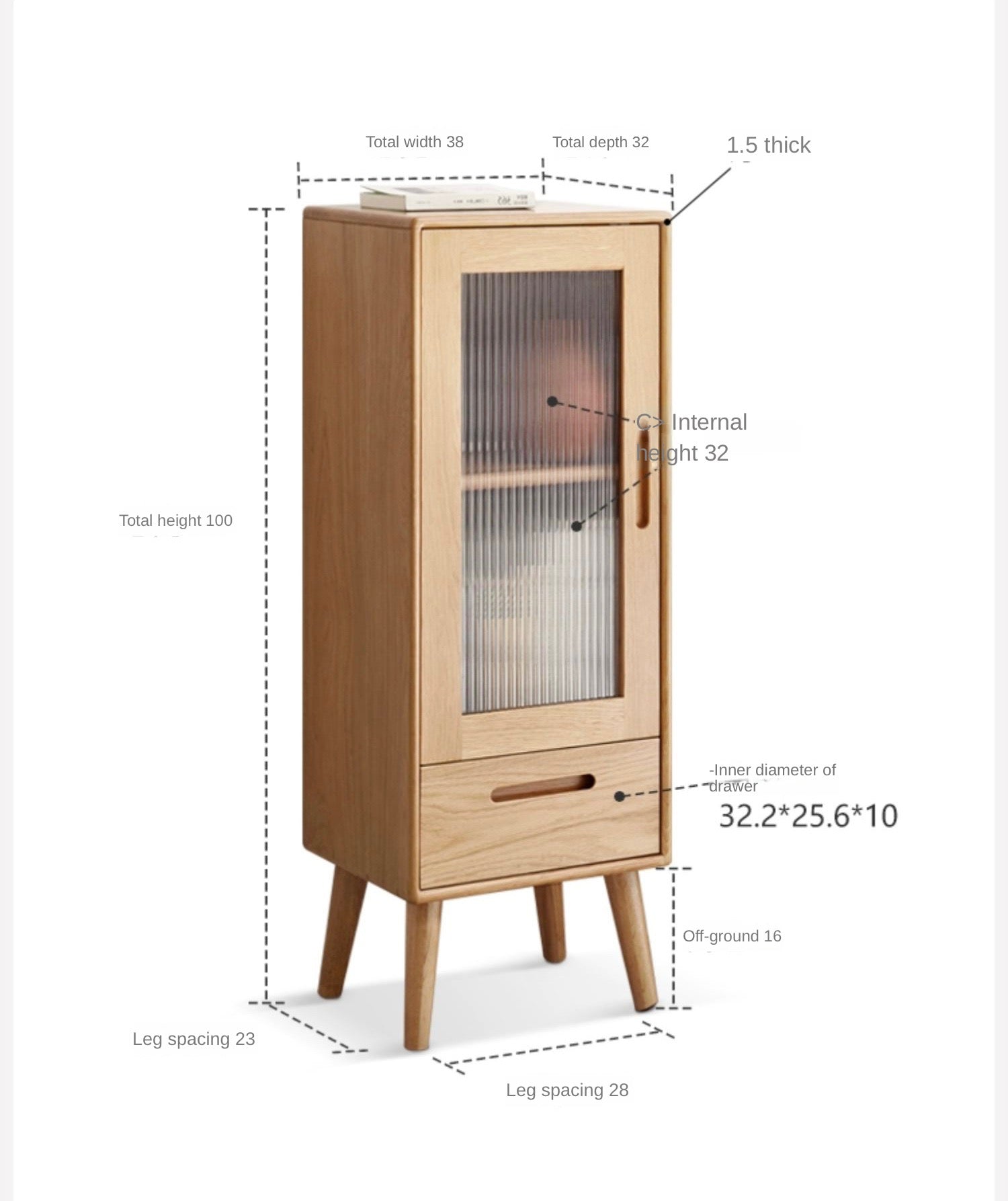 Solid Oak Wood TV Stand with Glass Doors - Stylish High Side Cabinet for Living Room, Bedroom, or Home Theater Storage