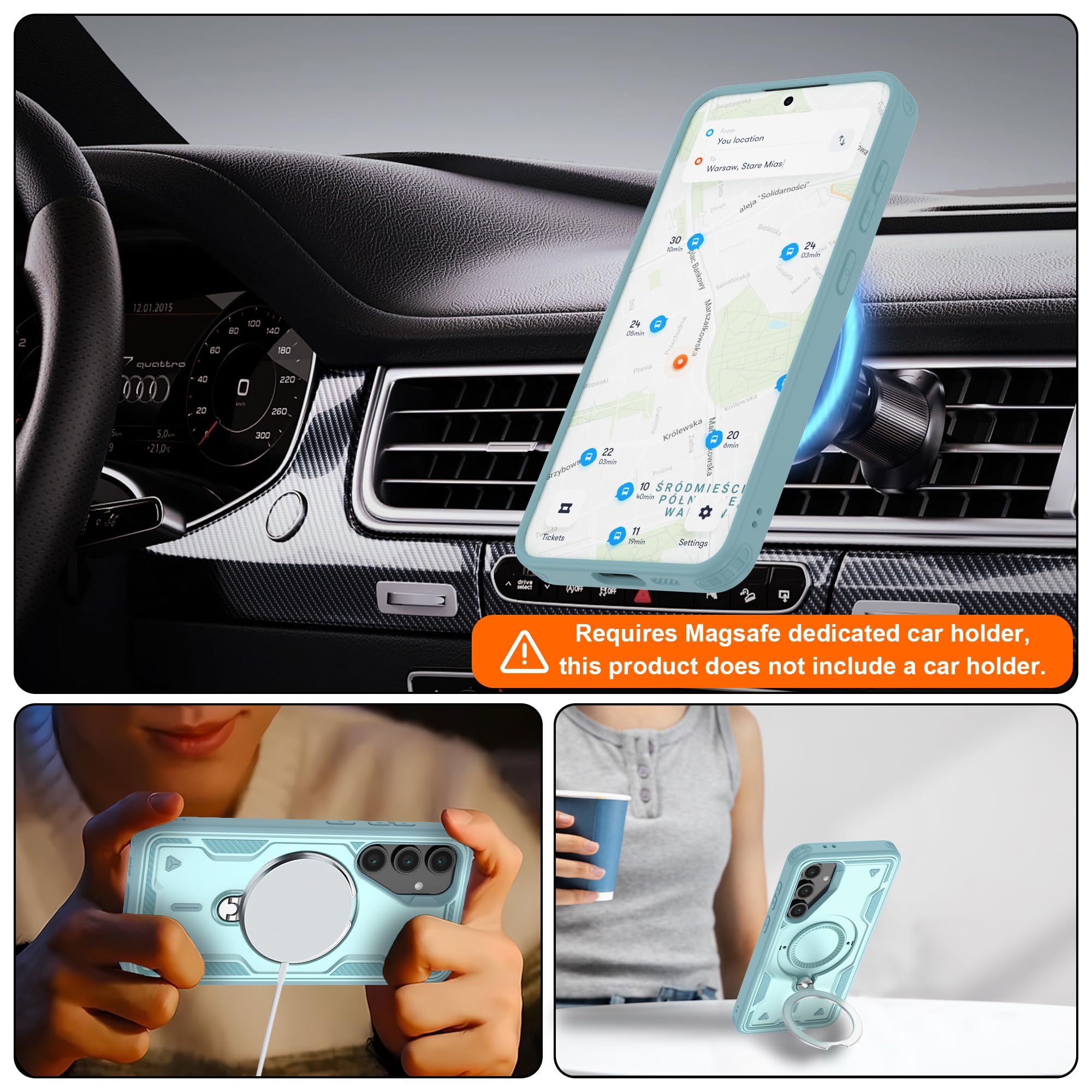 Samsung Galaxy S24 FE Case with MagSafe Compatibility, Military-Grade Drop Protection, HD Screen Protector (2-Pack), Rotating Metal Kickstand & Anti-Fingerprint Design - Baby Blue - Perfect for Work, Travel & Everyday Protection