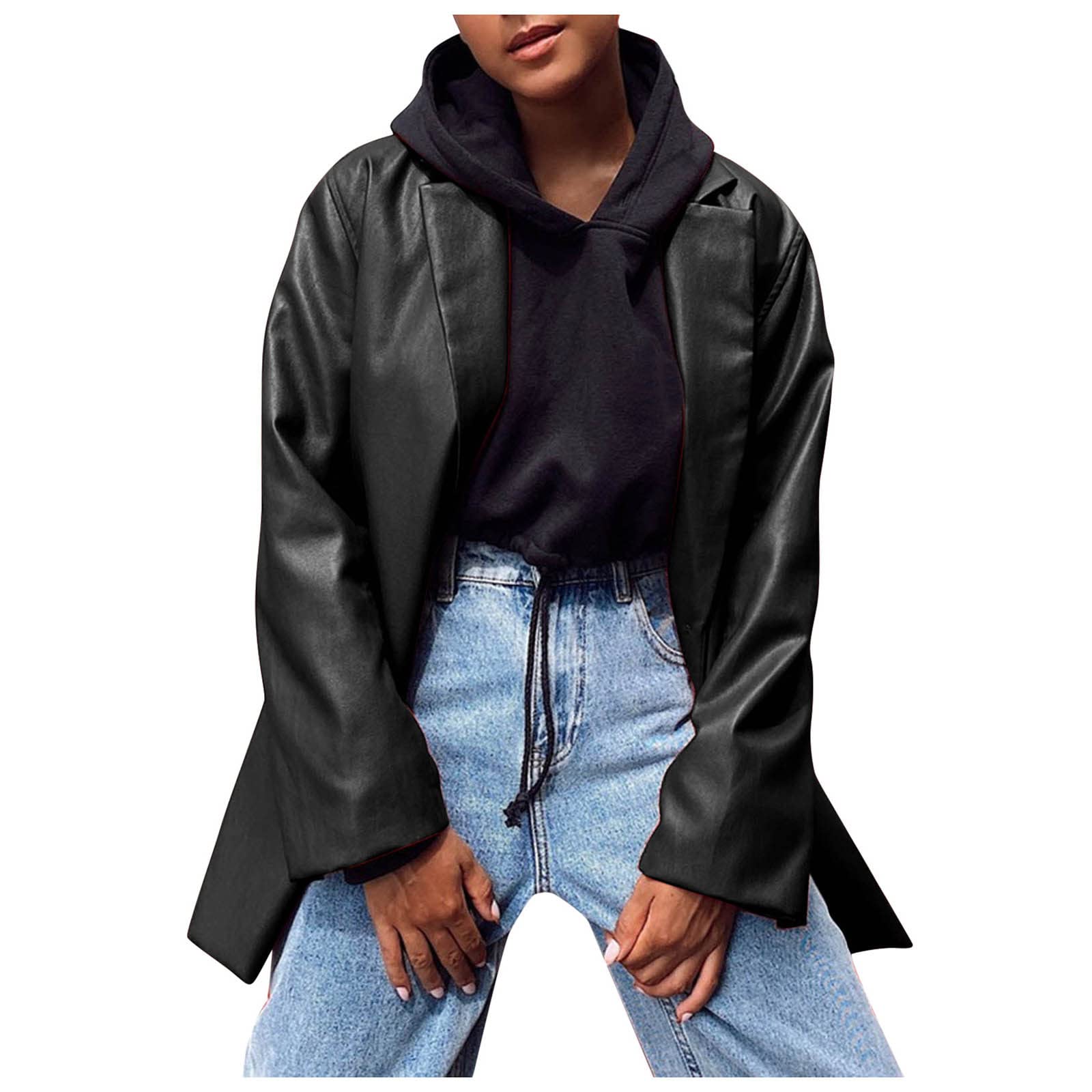 MAYW Women's Faux Leather Jacket - Long Sleeve Oversized Blazer Coat, Casual Shacket for Fall & Winter | Perfect for Office, Date Night & Outdoor Activities