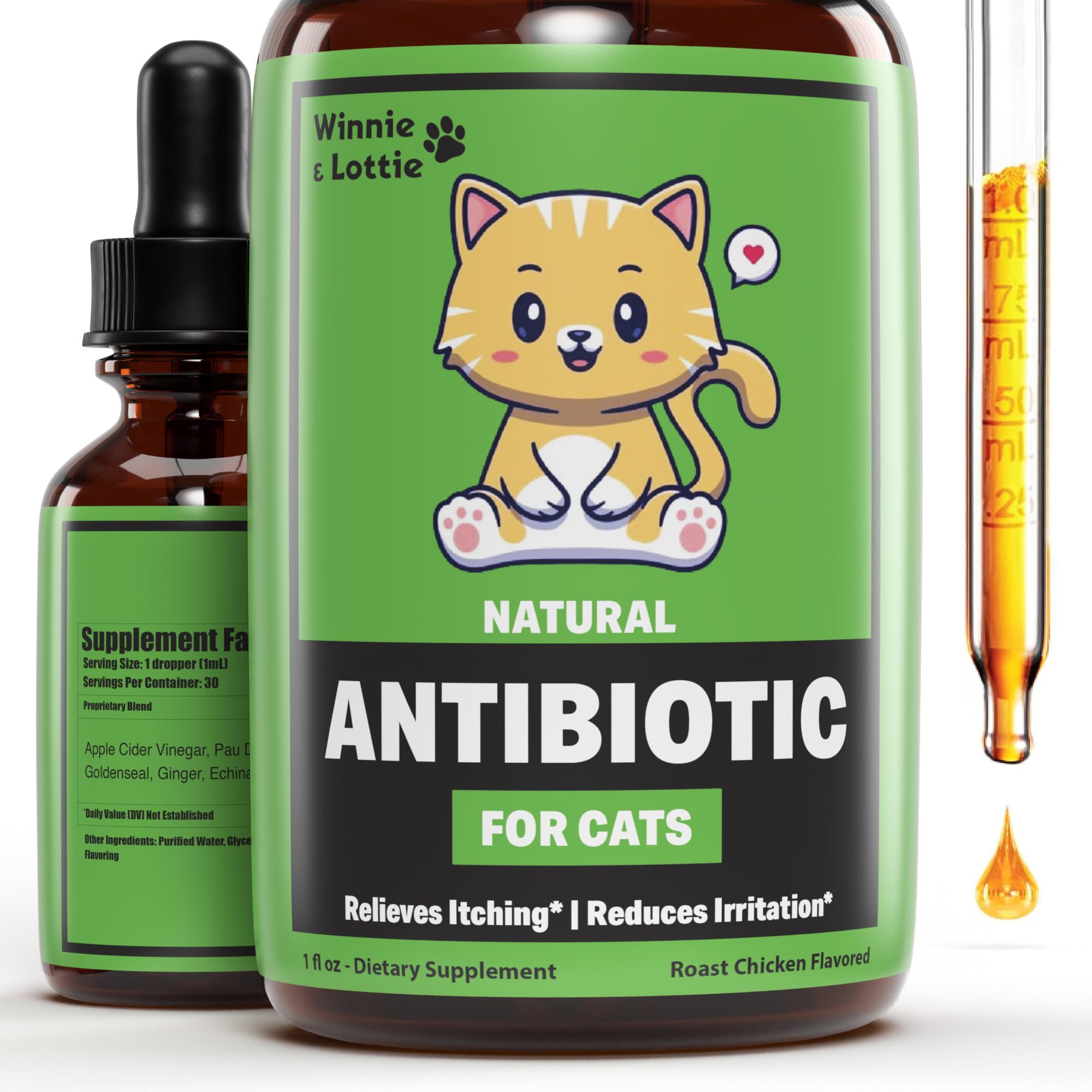 Natural Antibiotics for Cats - Immune Support & UTI Relief | Winnie & Lottie Cat Multivitamin Supplement (1 fl oz) - Perfect for Boosting Immunity & Preventing Infections in Indoor/Outdoor Cats
