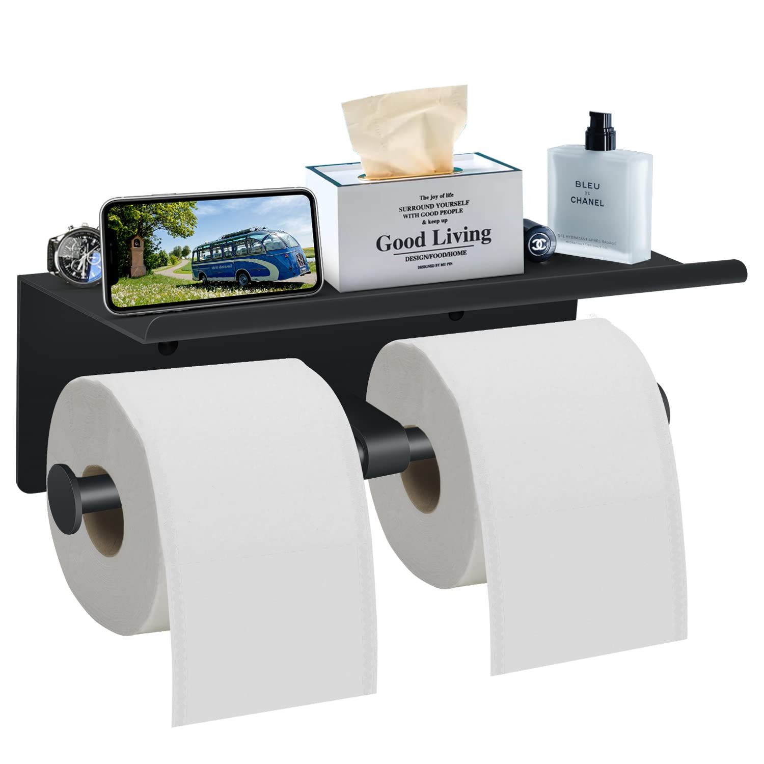 Stainless Steel Toilet Paper Holder with Shelf - Wall Mount Bathroom Organizer for Toilet Paper Storage | Durable SUS304 Design for Home & Commercial Use