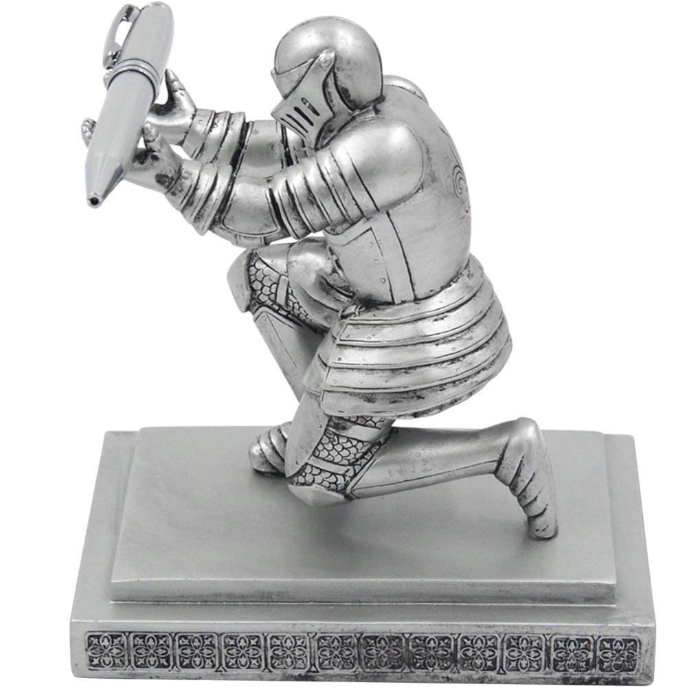 Knight Pen Holder & Pen Set - Silver Desk Organizer for Office Decor