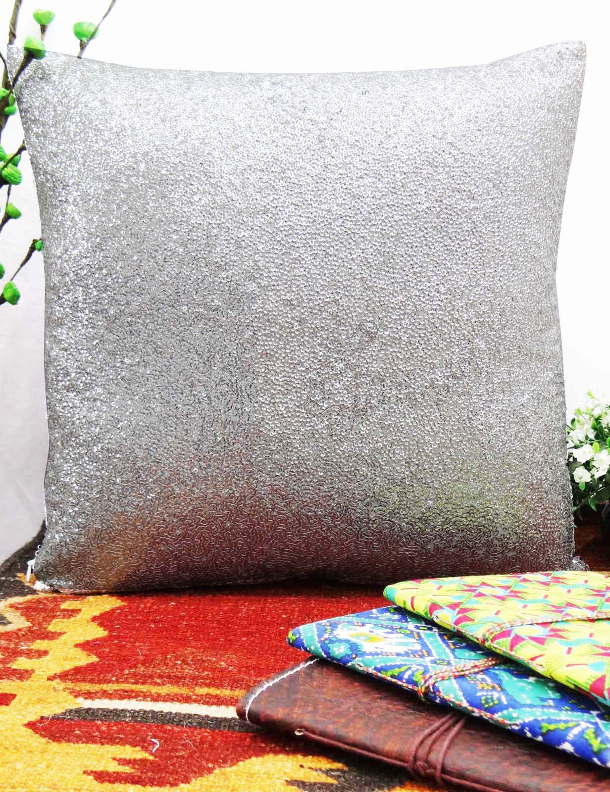 YUGA Metallic Silver Sequin Throw Pillow Cover 18x18 Inches - Glitter Cushion for Wedding Decor, Living Room, Bedroom & Lounge - Soft & Stylish Home Accent