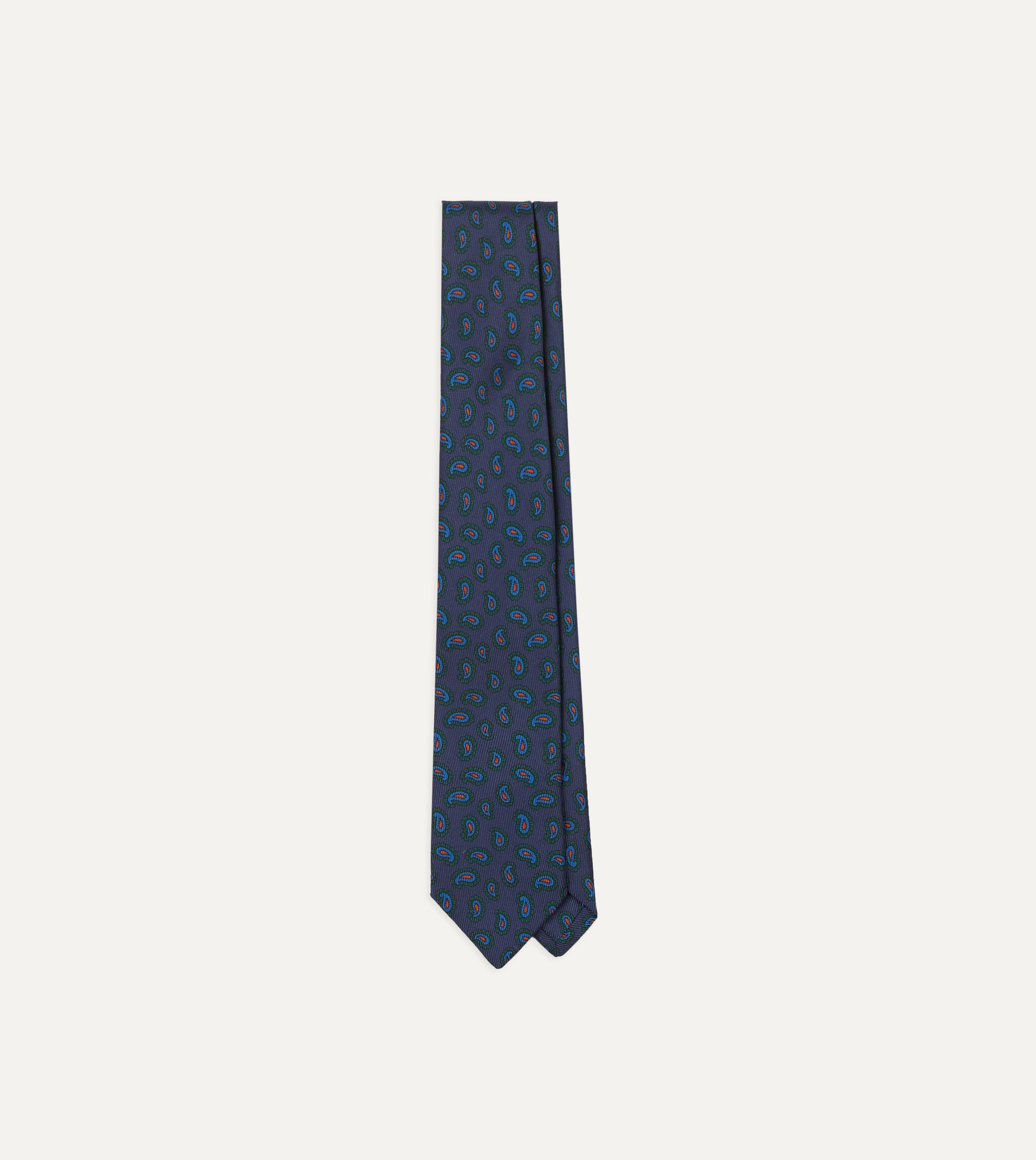 Navy and Green Paisley Leaf Print Silk Self-Tipped Necktie for Men - Elegant Formal Wear for Weddings, Business Meetings & Special Occasions