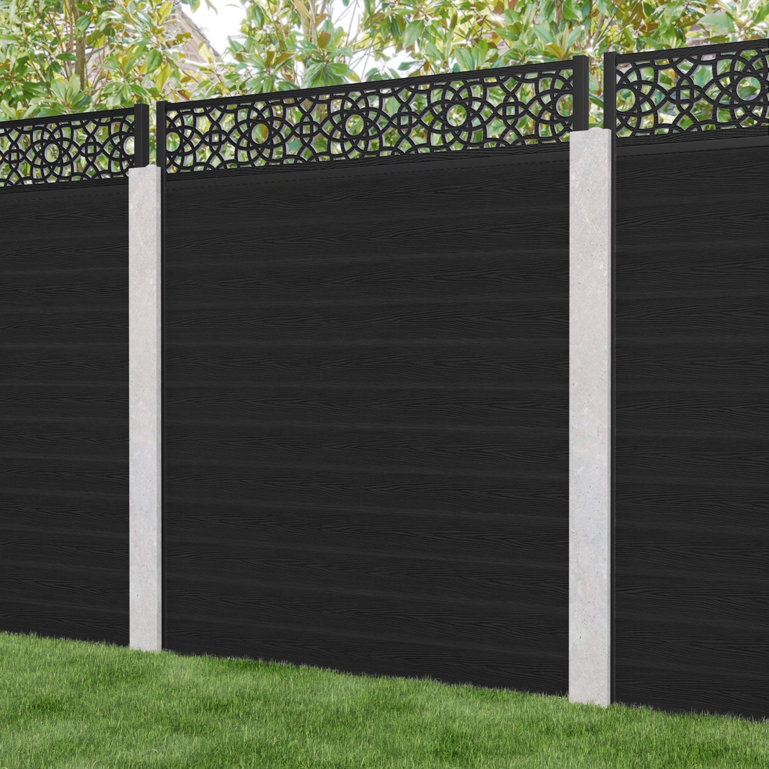 Classic Black Ambar Fence Panel for Concrete Posts - Durable Outdoor Privacy Fence for Backyard, Garden, and Pool Areas