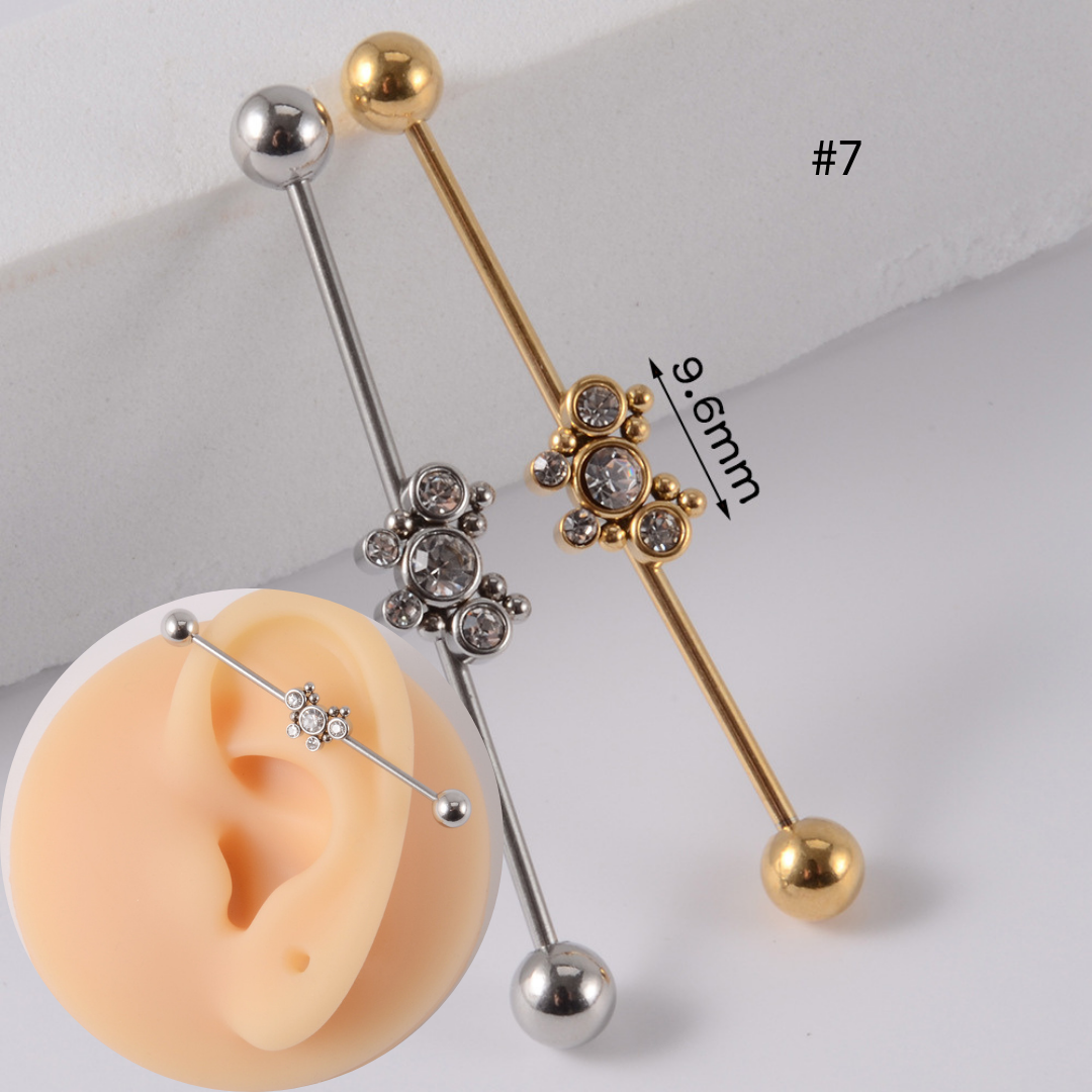 16G Gold & Silver Geometric Double Industrial Barbell Earring | DL2311 - Perfect for Cartilage Piercing, Helix, and Industrial Style Jewelry