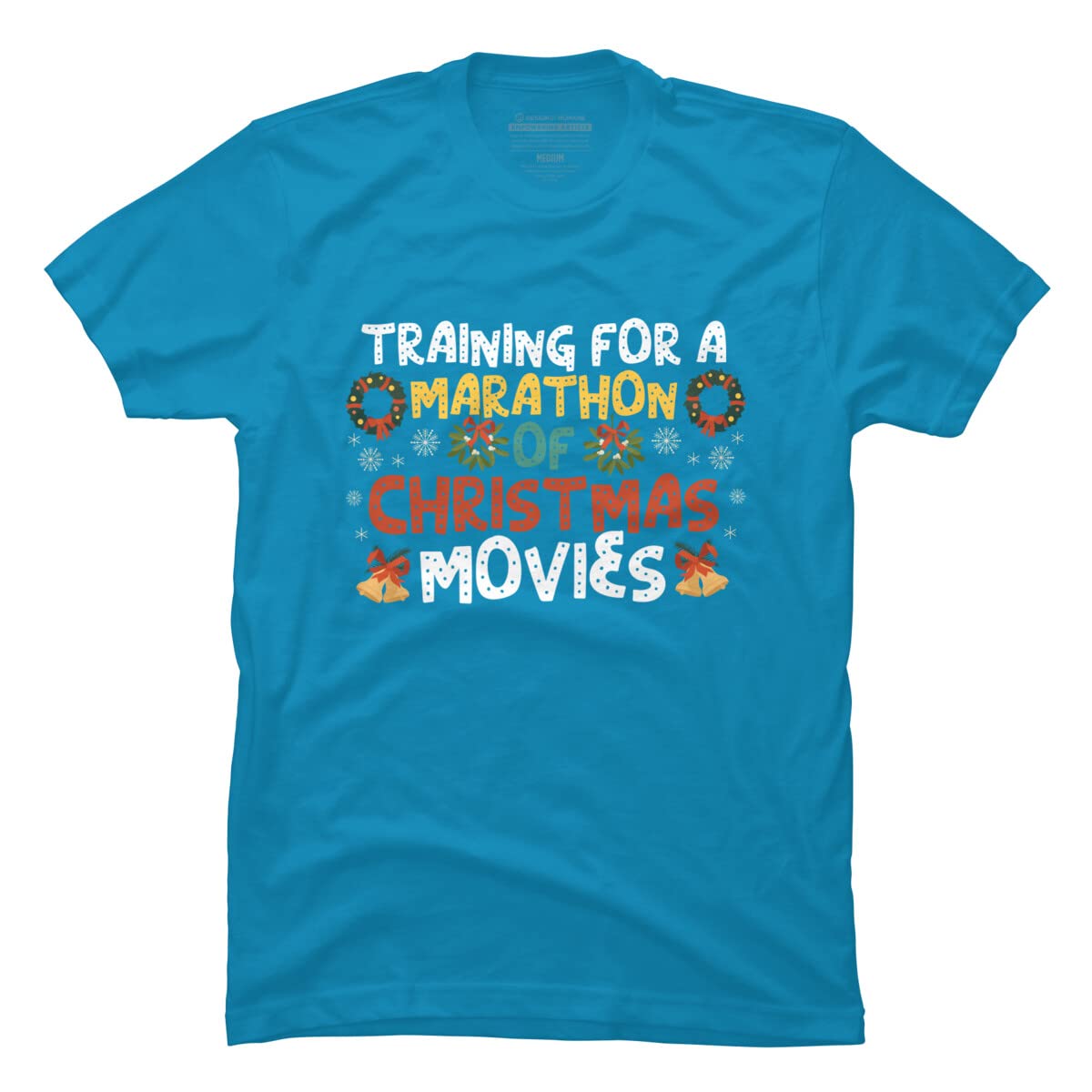 Design By Humans Men's Marathon Training & Christmas Movies Graphic T-Shirt - Soft Cotton Tee for Running, Gym Workouts & Holiday Movie Nights