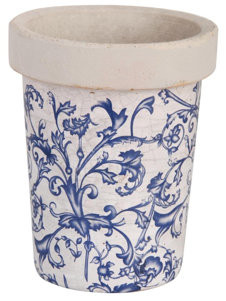 Esschert Design USA Ceramic Long Toms Flower Pots - Blue and White Hand-Painted Garden Planters for Indoor & Outdoor Decor - Perfect for Flowers, Herbs, and Succulents