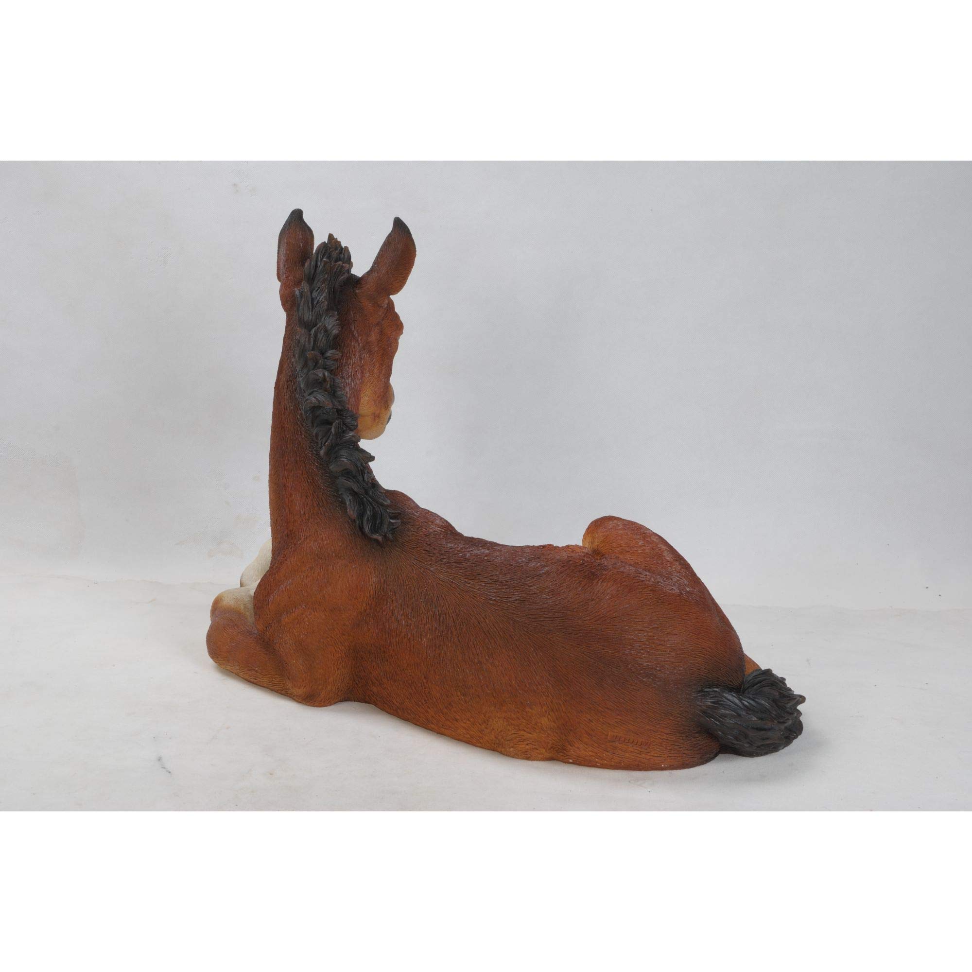 Hi-Line Gifts 23.5 Inch Realistic Brown & Black Horse Colt Laying Down Outdoor Garden Statue - Perfect for Lawn Decor, Patio Ornaments, and Farmhouse Landscaping