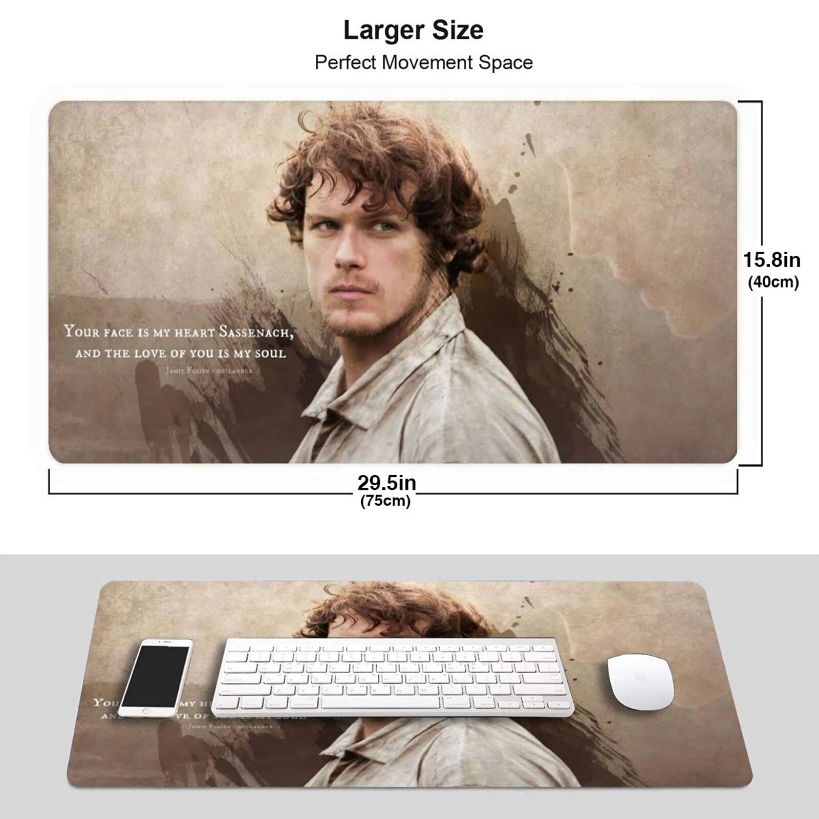 Outlanders Jamie Fraser XXL Gaming Mouse Pad - Extended Large Non-Slip Rubber Base Mouse Mat for Computer, Keyboard & Desk | Perfect for Home Office, Gaming & Work | Ideal for PC Gamers, Streamers & Remote Workers