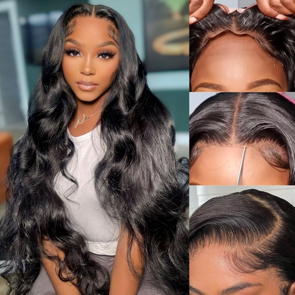 5X5 HD Lace Closure Wigs Human Hair - Brazilian Body Wave 180 Density Glueless Wig with Pre Plucked & Pre Cut Lace - No Glue Needed for Easy Wear & Go - Perfect for Daily Use, Parties, Weddings and Special Occasions