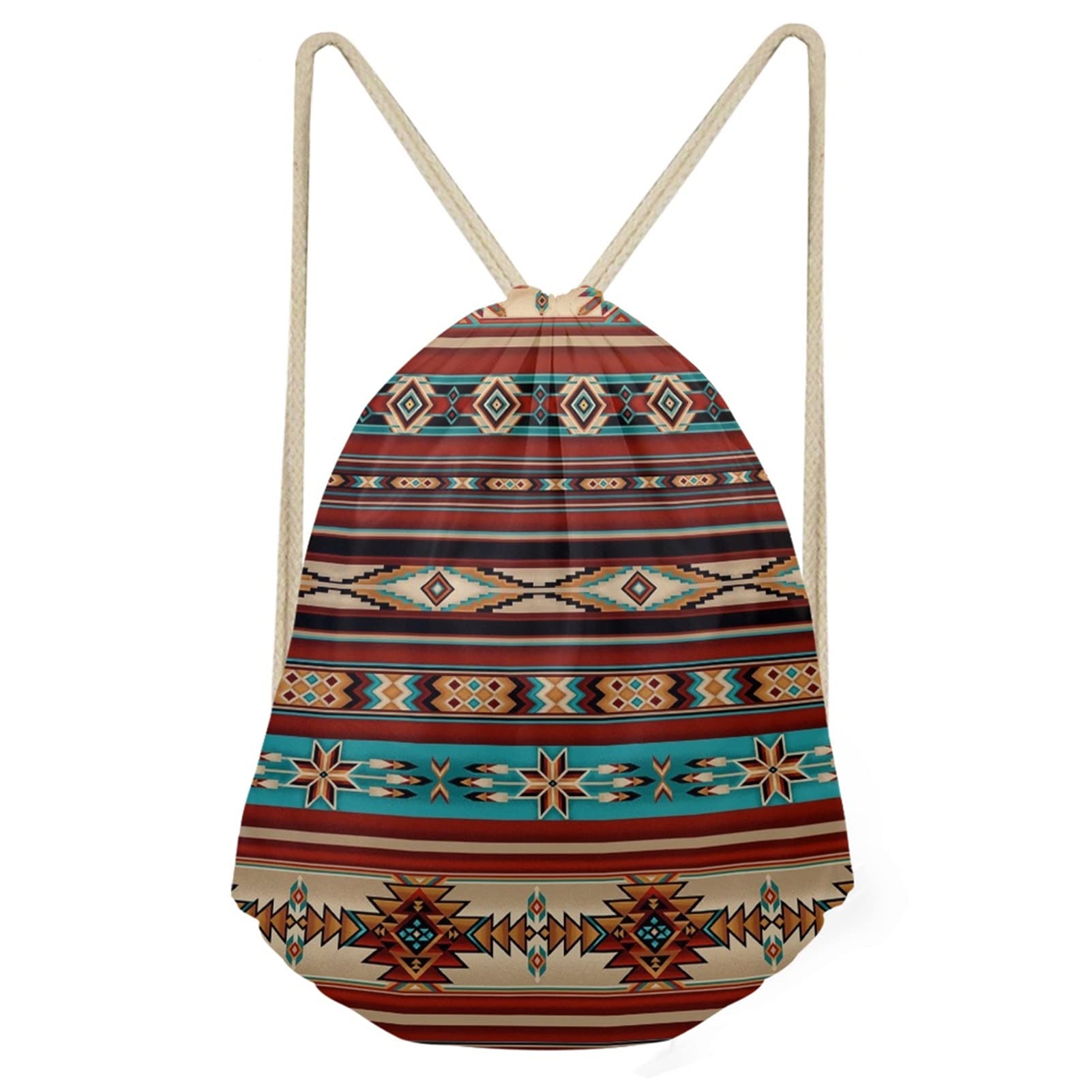 Frestree Southwest Indian Ethnic Tribal Aztec Style Gym Drawstring Backpack - Geometric Print Lightweight Storage Bag for Kids, Teens, Women & Men - Perfect for Swimming, Sports, Yoga & Travel