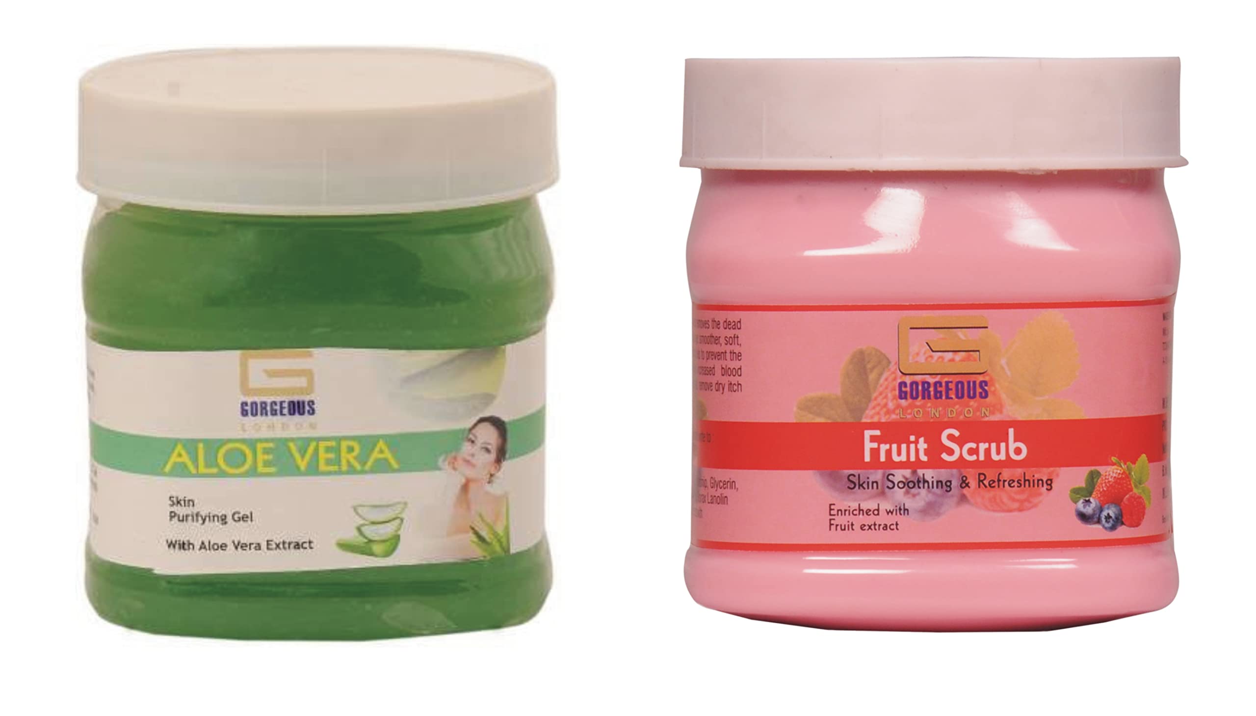 Natural Aloe Vera Gel & Fruit Scrub Combo for Face & Body - 2 Pack (450ml Each) | Hydrating, Exfoliating, Soothing Skin Care Set for Dry & Sensitive Skin | Perfect for Daily Use & Spa Treatments