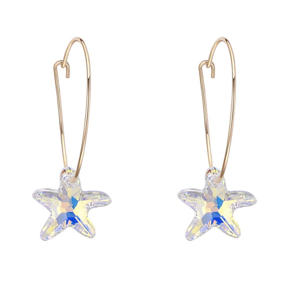 Rose Gold Plated Dainty Starfish Crystal Hoop Earrings with Swarovski Elements - Elegant Fashion Jewelry Gift for Women, Perfect for Beach Weddings & Summer Vacations
