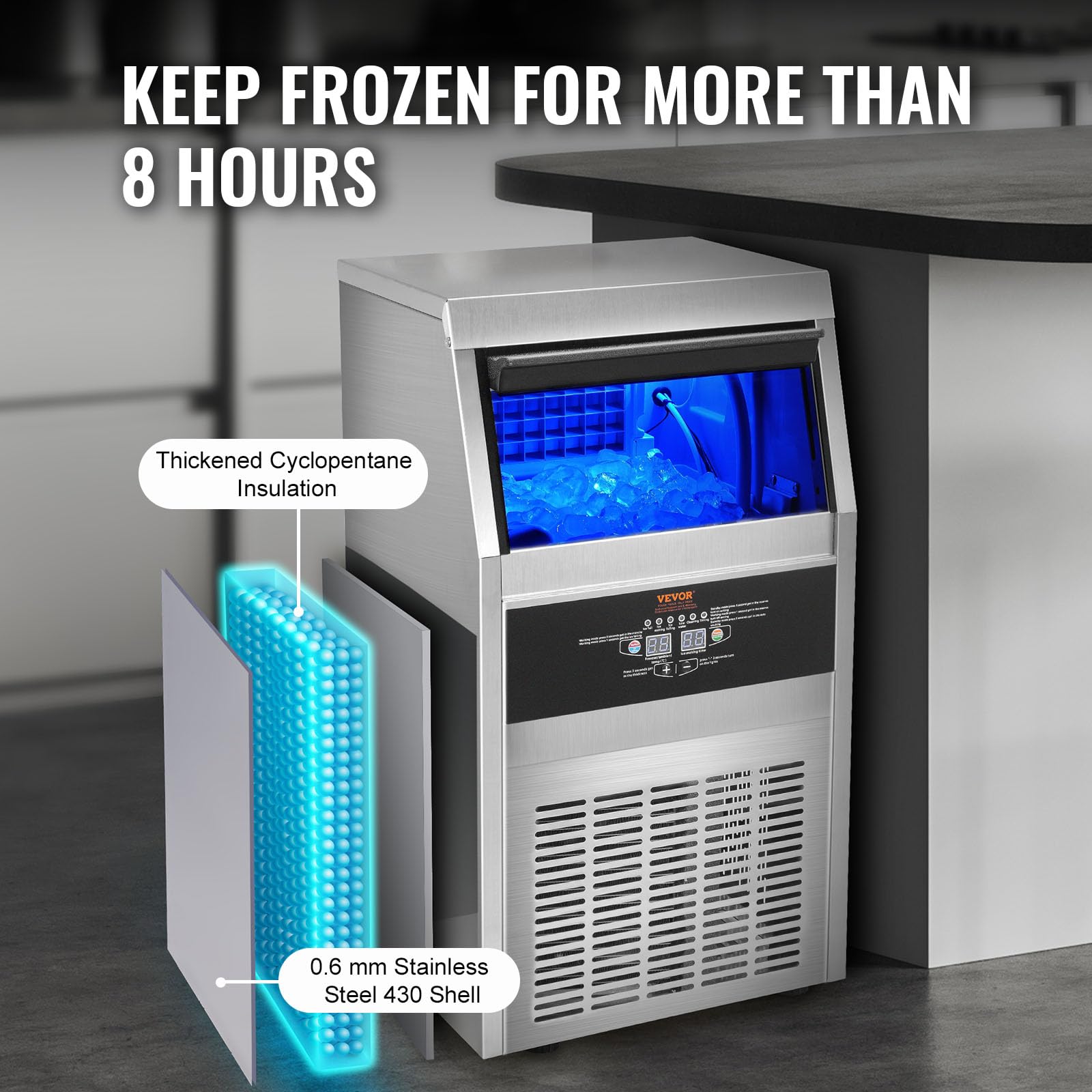 VEVOR Commercial Ice Maker Machine 110LBS/24H with 22LBS Storage - Fast 40 Ice Cubes in 12-15 Mins - Countertop Ice Maker for Home, Office, Restaurant & Bars - Perfect for Parties, Events and Daily Beverage Needs