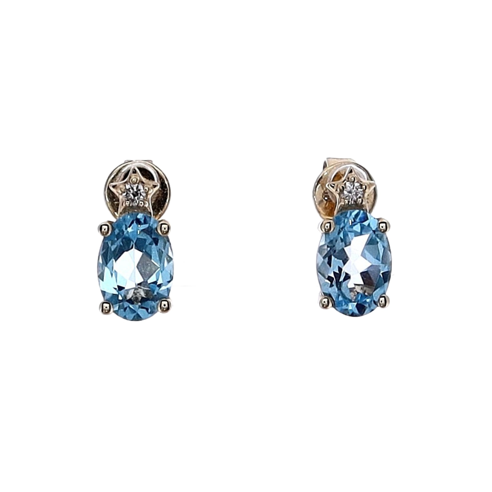 14K Yellow Gold Oval Blue Topaz and Diamond Stud Earrings for Women – Elegant Birthstone Jewelry Gift for Birthday, Anniversary & Special Occasions