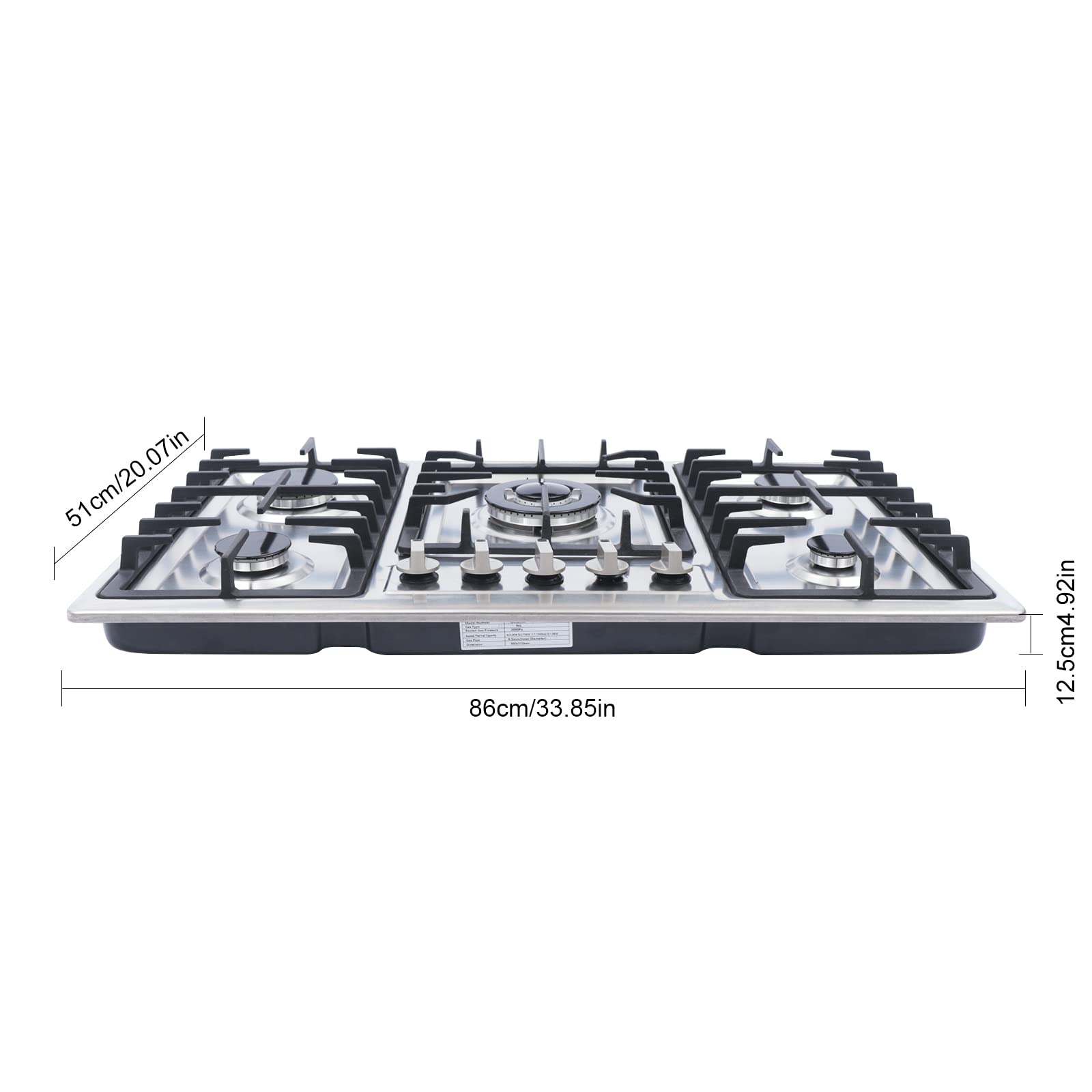 5 Burner Built-in Gas Stove Cooktop with Flameout Protection - Stainless Steel NG/LPG Compatible for RV & Home Kitchen - Perfect for Camping, Cooking & Outdoor Adventures