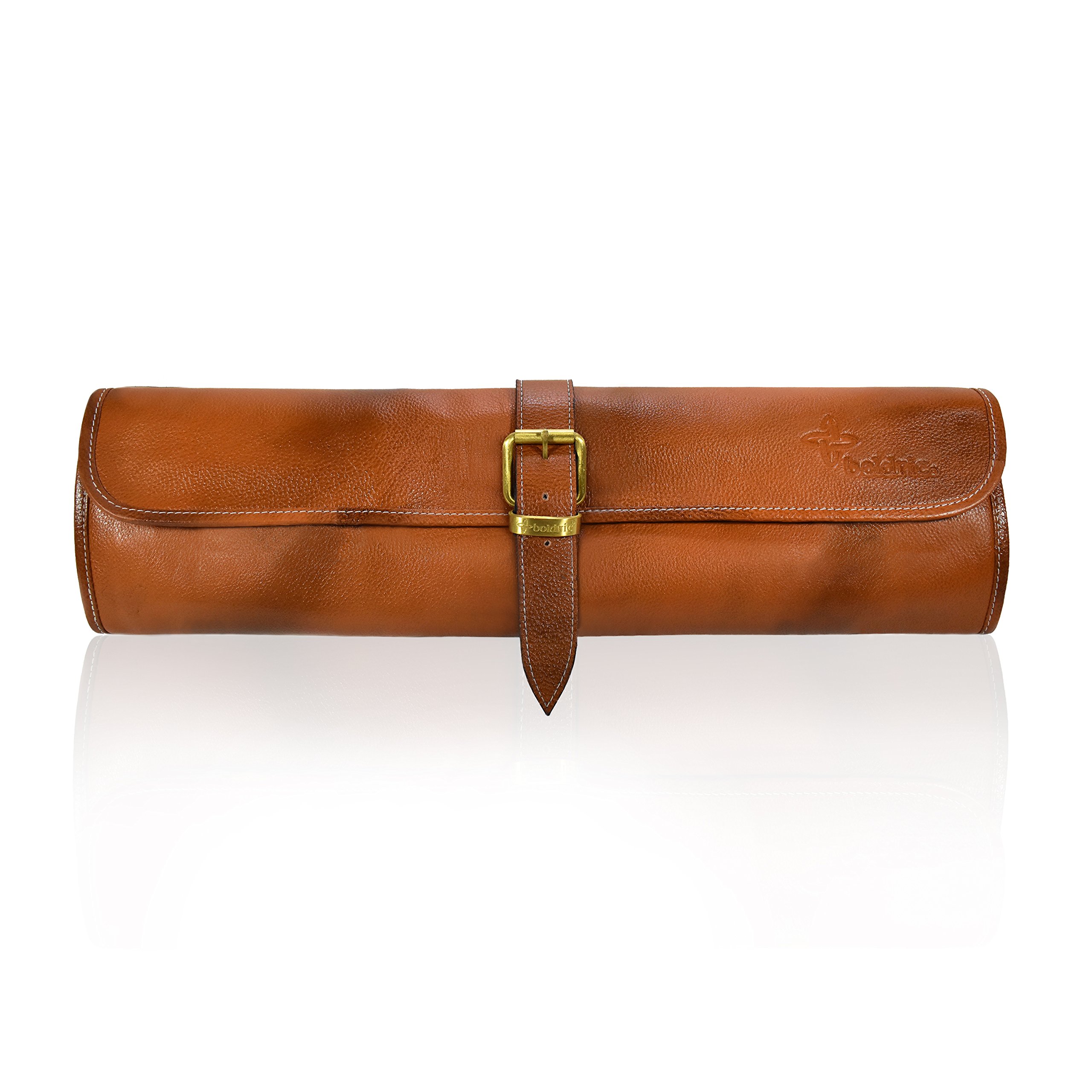 **Boldric One Buckle Water Buffalo Leather Chef Knife Bag – Professional Grade Roll Travel Knife Case with 8 Tool Holder Slots for Knives, Pens, Pencils & Spoons (Tan) – Perfect for Chefs, Culinary Students & Traveling Professionals**