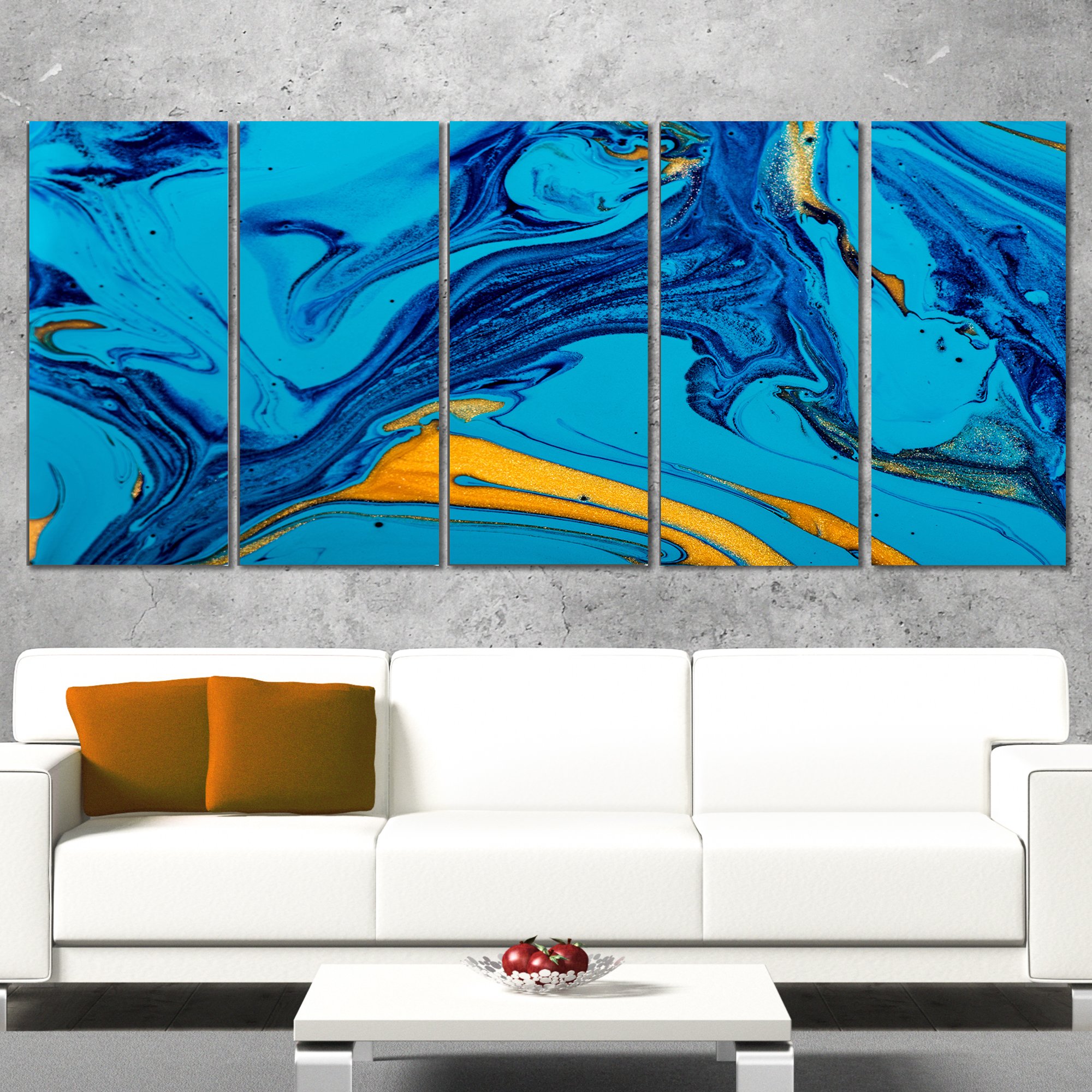 Designart Soft Blue Acrylic Paint Mix Abstract Art Canvas Wall Decor - 60x28 Inches 5-Panel Set (PT9990-401) - Modern Home & Office Painting for Living Room, Bedroom, Dining Area