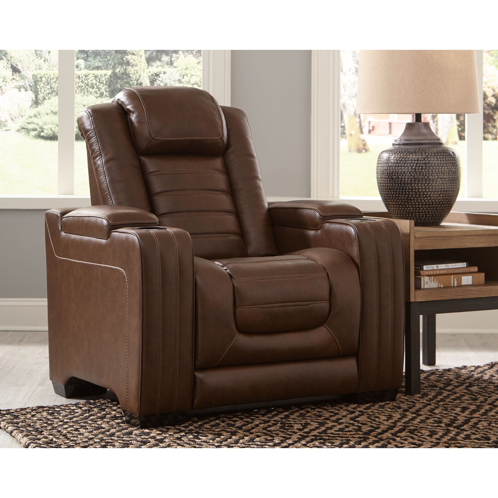 Power Recliner Chair with USB Ports and Cup Holders - Chocolate Brown Leather - Perfect for Living Room, Home Theater, and Office Relaxation