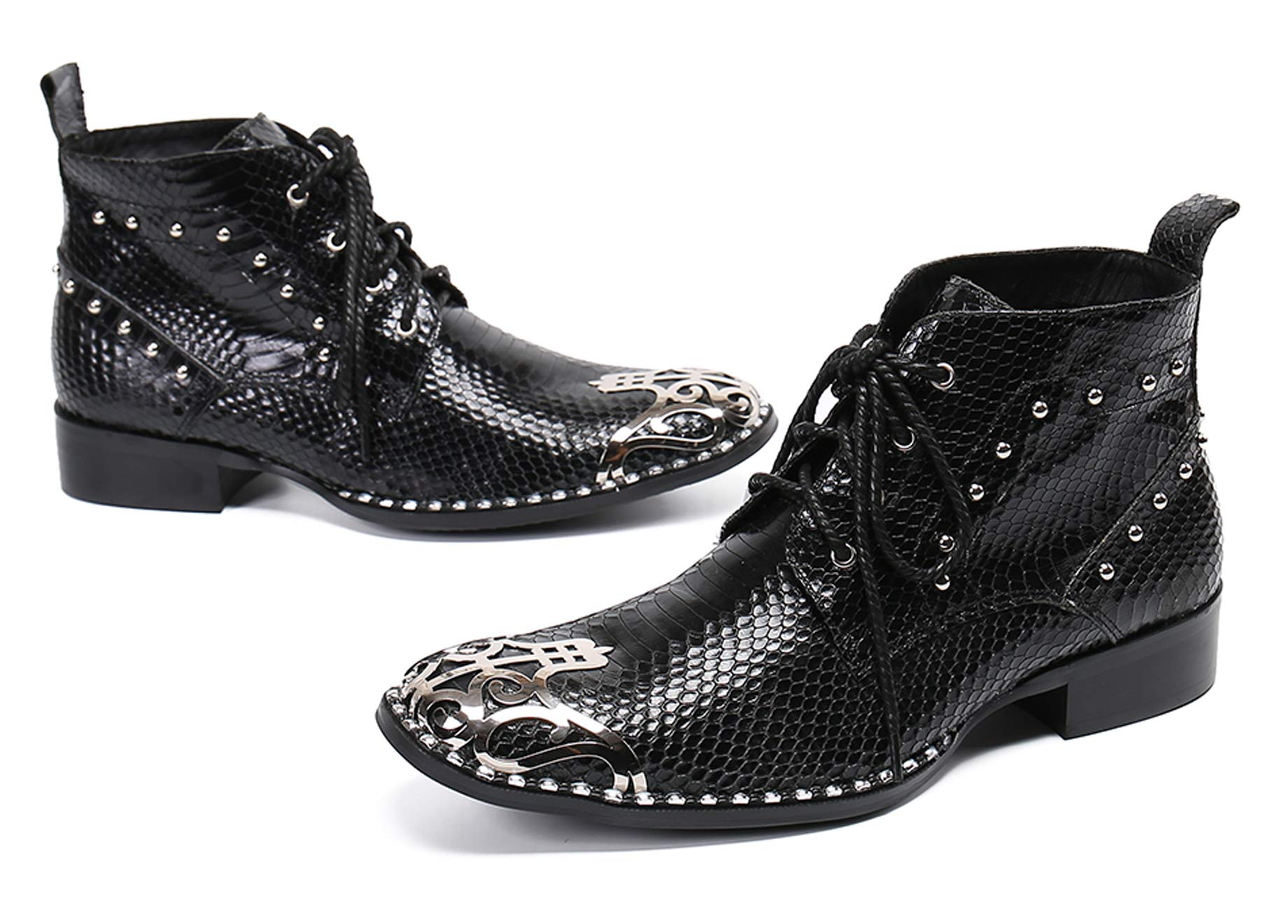 Authentic Santimon Men's Western Boots - Genuine Leather with Metal Tip & Lace Up Design - Stylish Dress Boots for Cowboy, Rodeo & Night Out