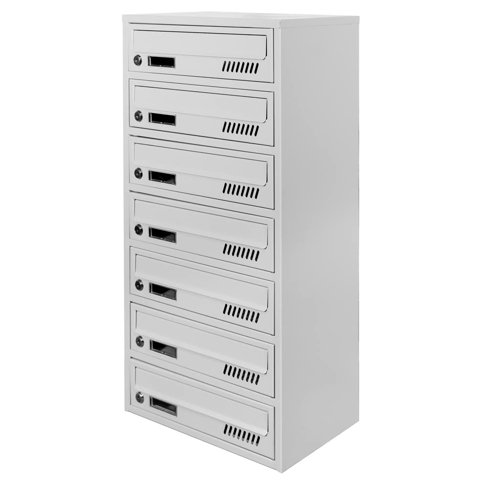 Wall-Mounted Euro GLM 7 Mailbox System with RAL 7035 Finish & Numbering - 7 Mail Slots for Letters & Correspondence - Perfect for Apartments, Condos & Residential Buildings