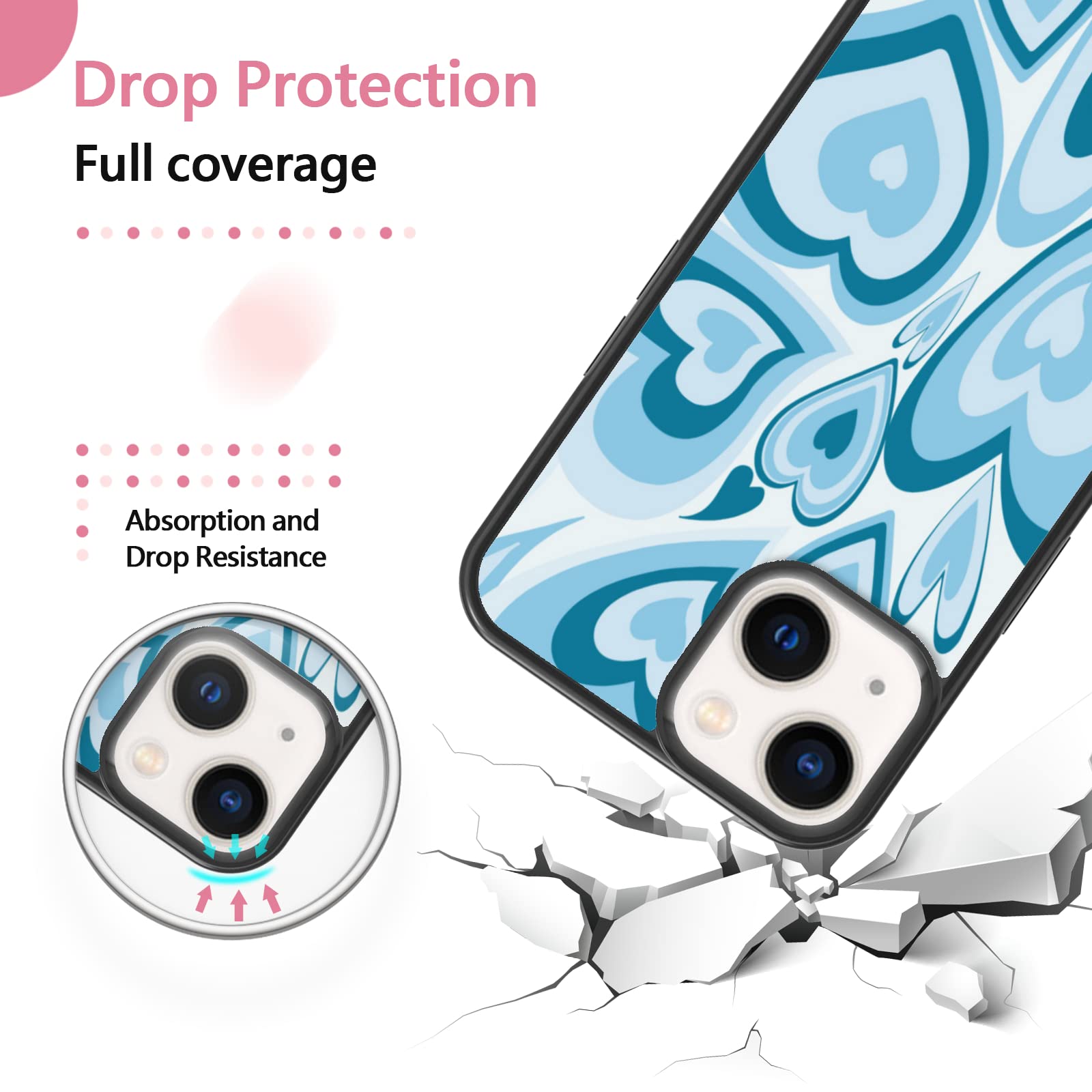 Aesthetic Blue Love Heart Phone Case for iPhone 13 - Cute Protective Cover for Women & Girls | 6.1 Inch Shockproof Case | Perfect for Everyday Use, Gifts & Photo Shoots