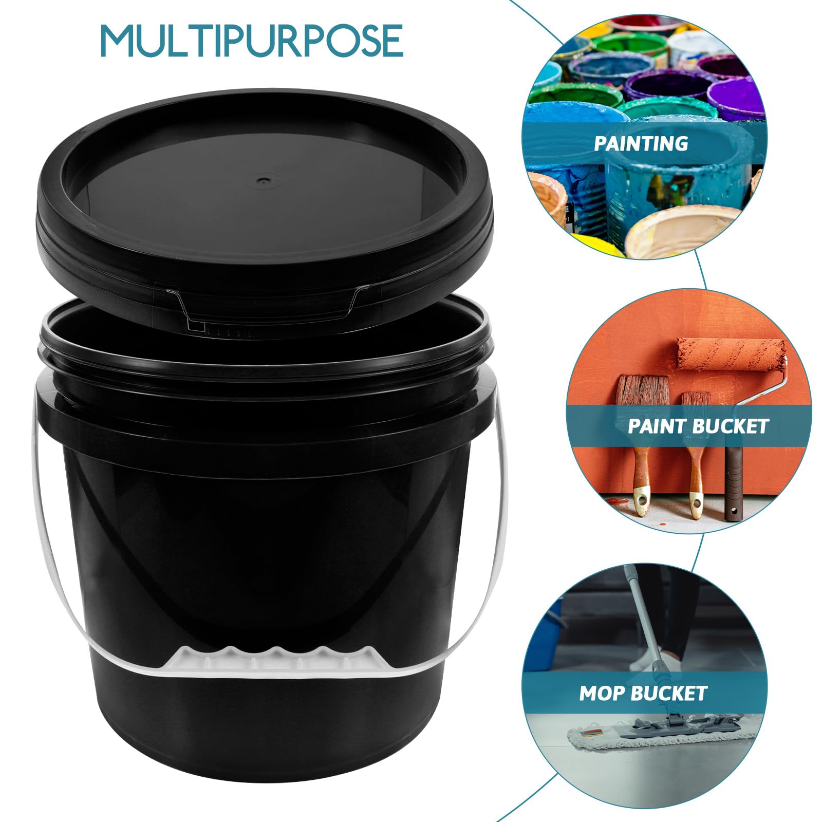 ARTIBETTER 1 Gallon Plastic Paint Bucket with Lid - Durable Paint Storage Container, Oil Paint Can, Camping Storage Bin - Perfect for DIY Projects, Home Painting, Outdoor Activities & Workshop Organization
