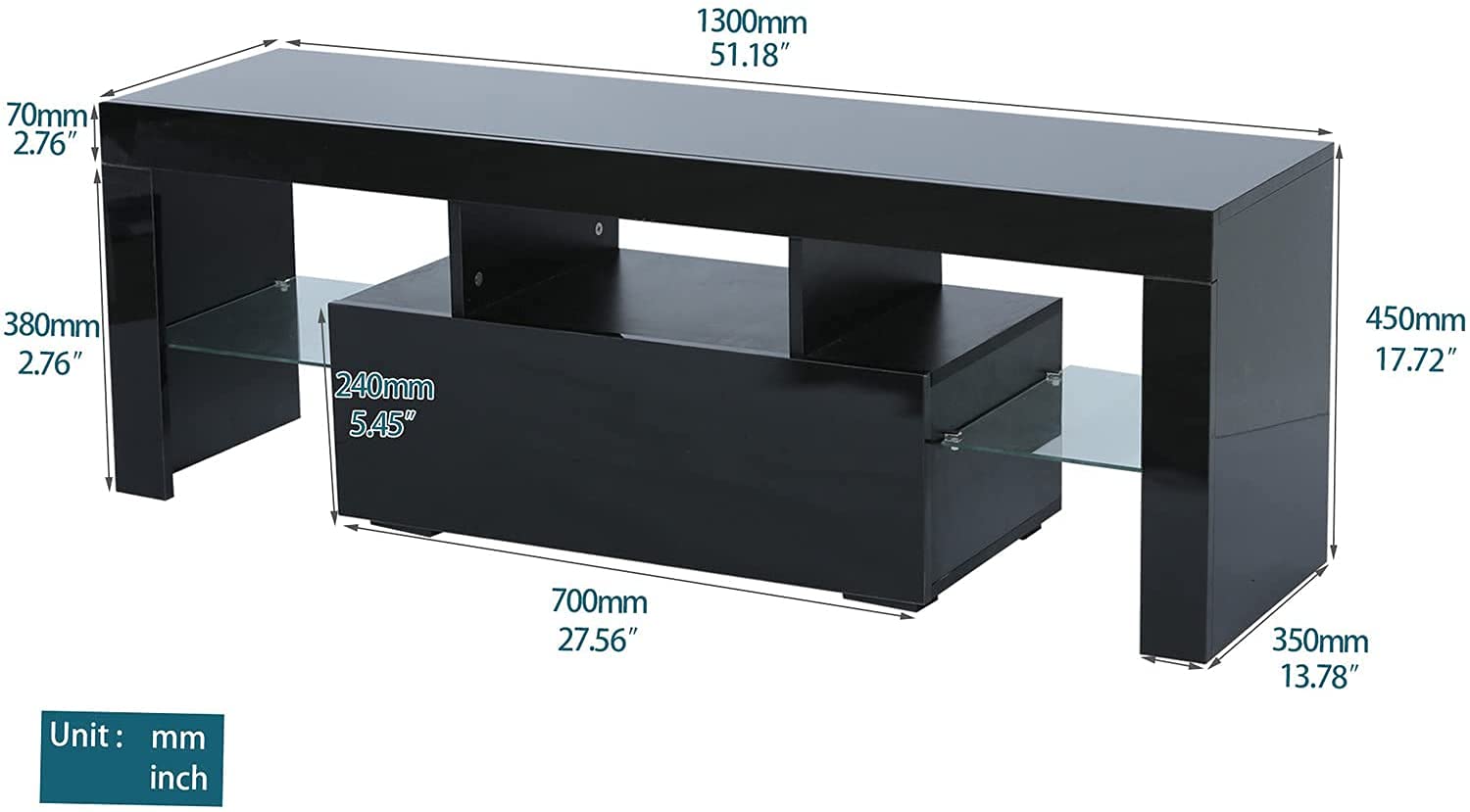 Goujxcy 60 inch LED TV Stand with Storage Drawers - High Gloss Entertainment Center & Media Console Table - Modern TV Cabinet for Living Room - Perfect for Home Theater Setup & Living Room Organization
