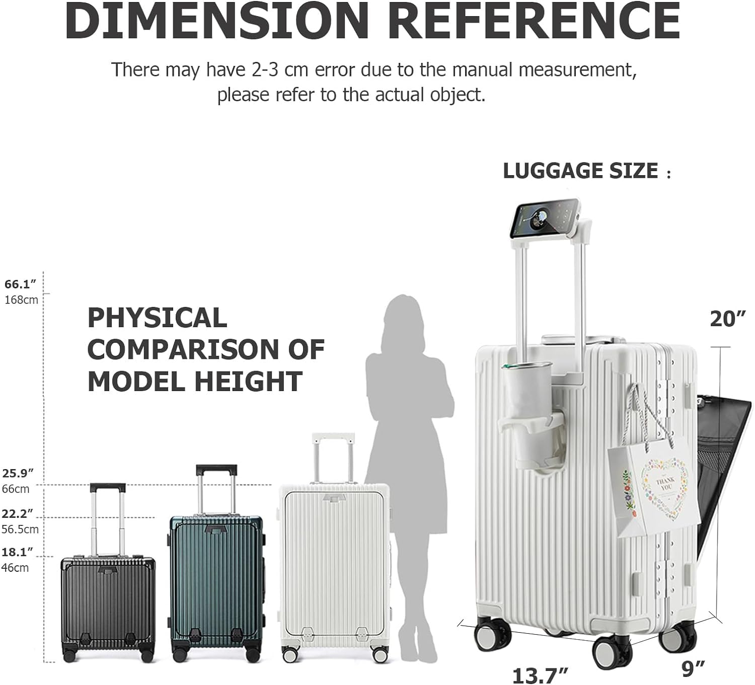 Feilario 20-Inch Expandable Hardside Spinner Wheel Carry-On Luggage with TSA Lock, Cup Holder & Phone Holder - Lightweight Aluminum Frame Suitcase for Travel, Business Trips & Weekend Getaways