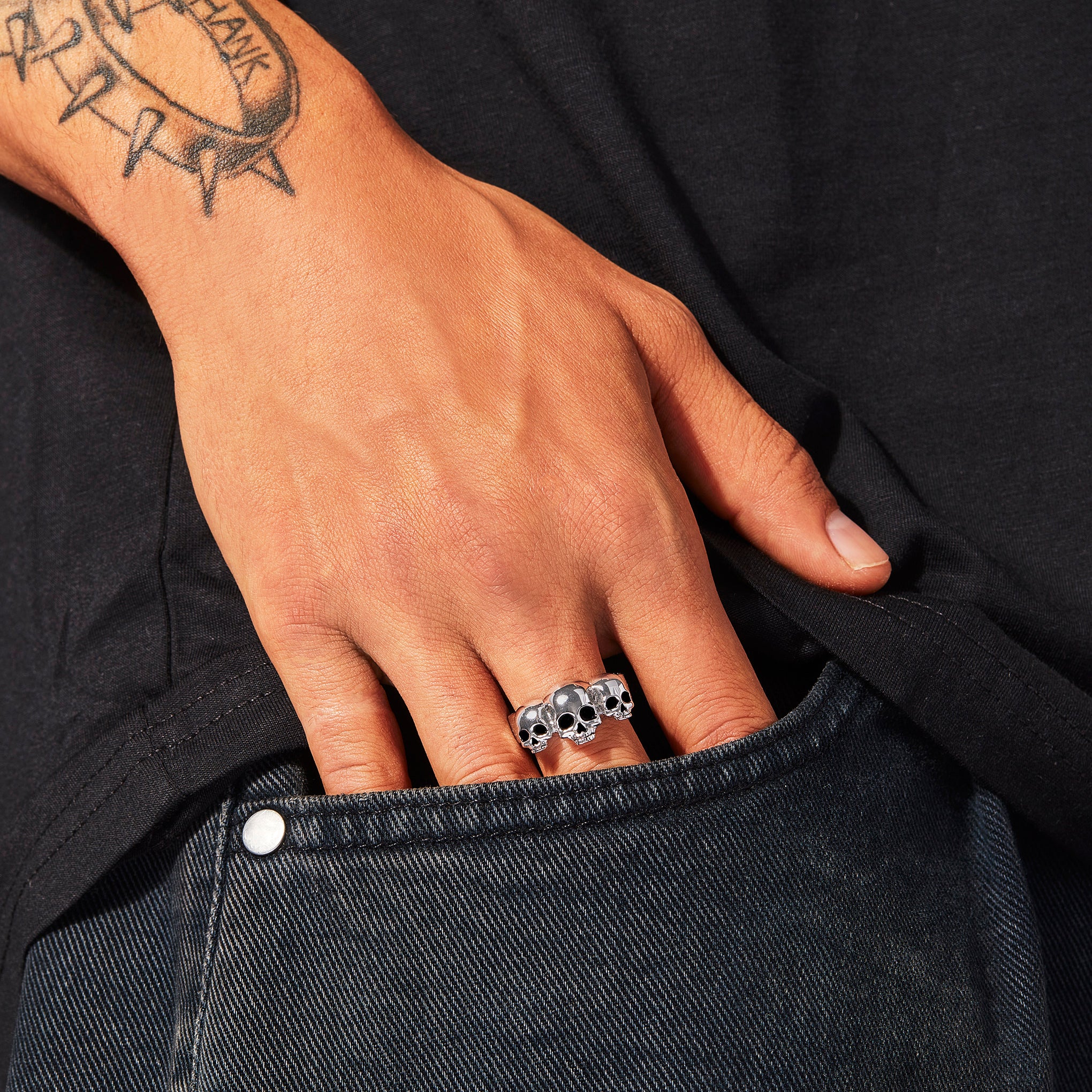 Gothic Trinity Skull Ring for Men Women - Stainless Steel Punk Jewelry - Perfect for Halloween, Gothic Fashion & Rock Style Outfits