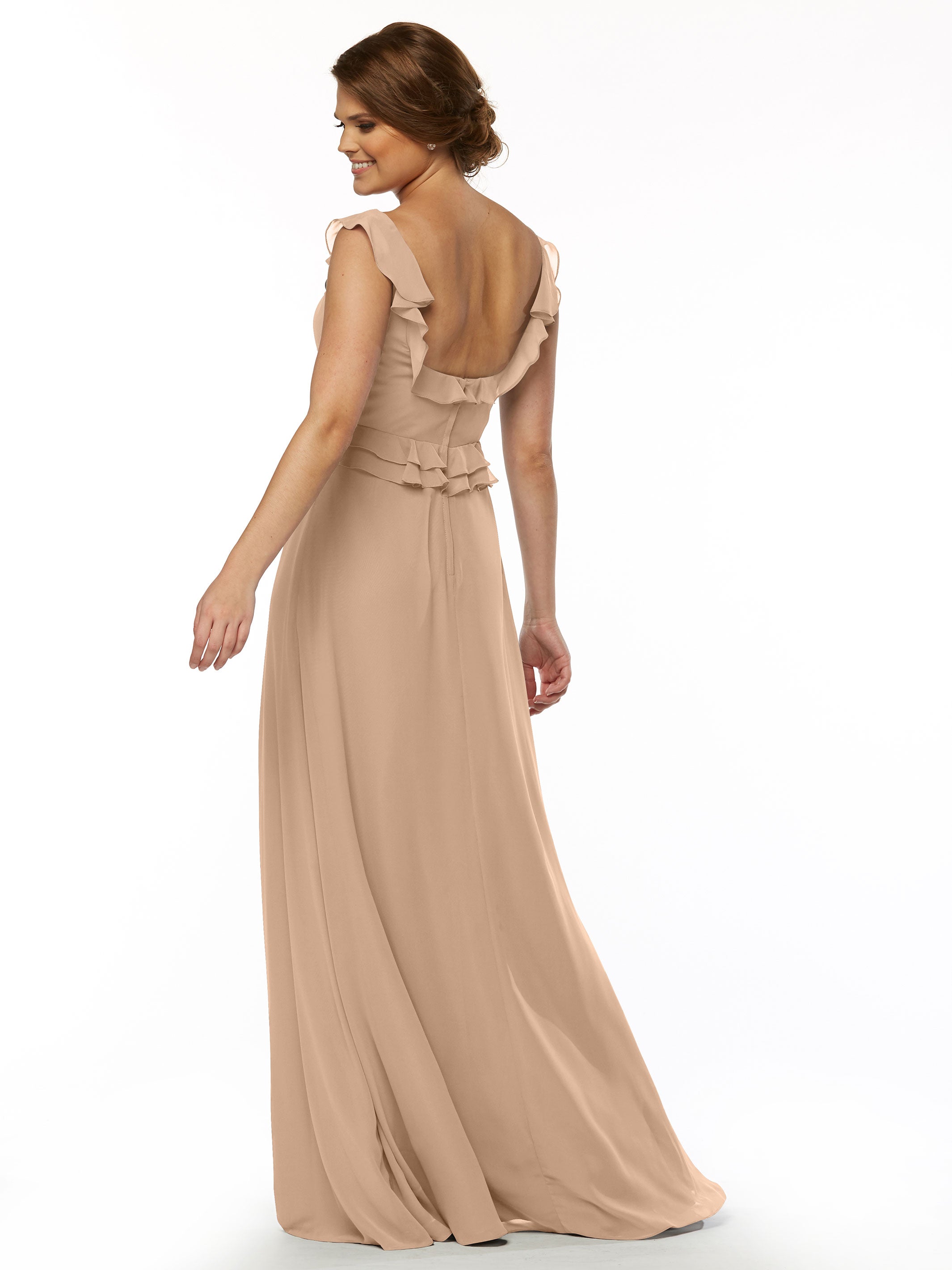 Elegant 80173 Chiffon Off-The-Shoulder A-Line Bridesmaid Dress with Ruffled Bodice - Perfect for Weddings, Formal Events & Special Occasions
