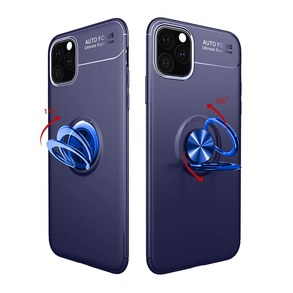 Premium iPhone 11 Case with Tempered Glass Screen Protector & Ring Holder Stand - Shockproof Silicone TPU Cover for iPhone 11 (6.1