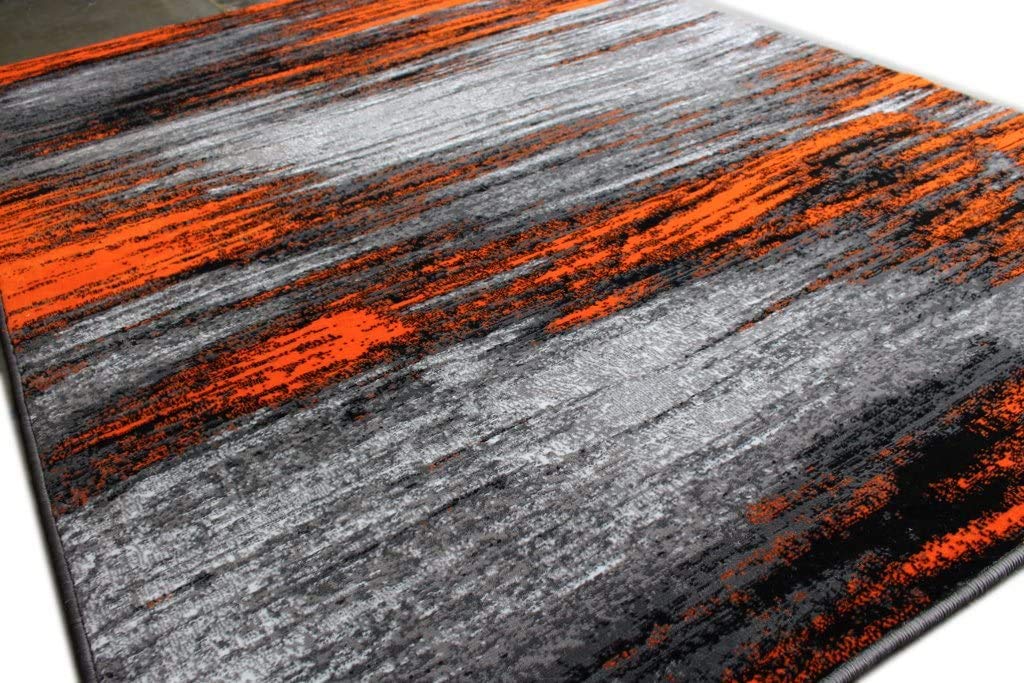 Champion Modern Abstract Area Rug - 5’3”x7’5” Orange Contemporary Living Room Rug - Perfect for Home Decor, Bedroom & Office
