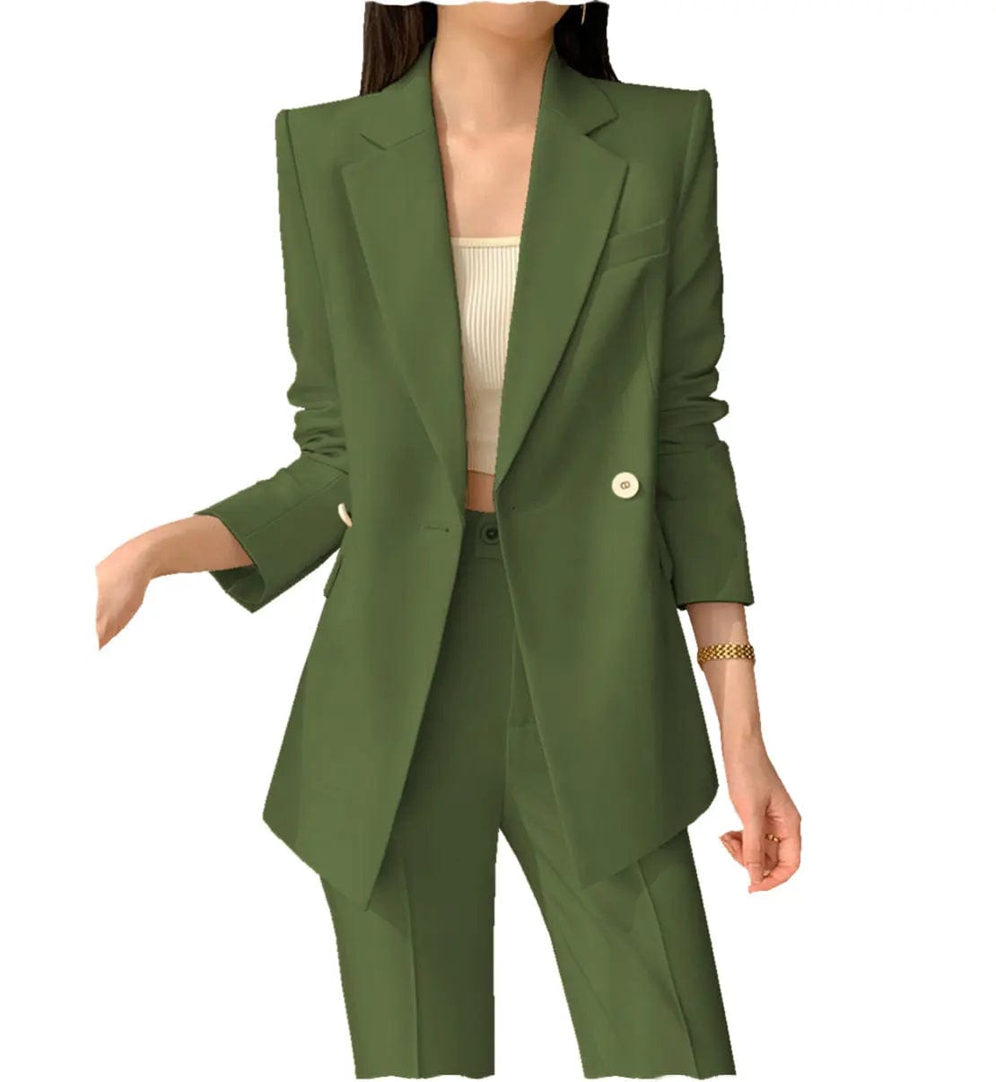 2-Piece Women's Single Button Notch Lapel Suit Set (Blazer + Pants) - Perfect for Office Wear, Business Meetings & Formal Events