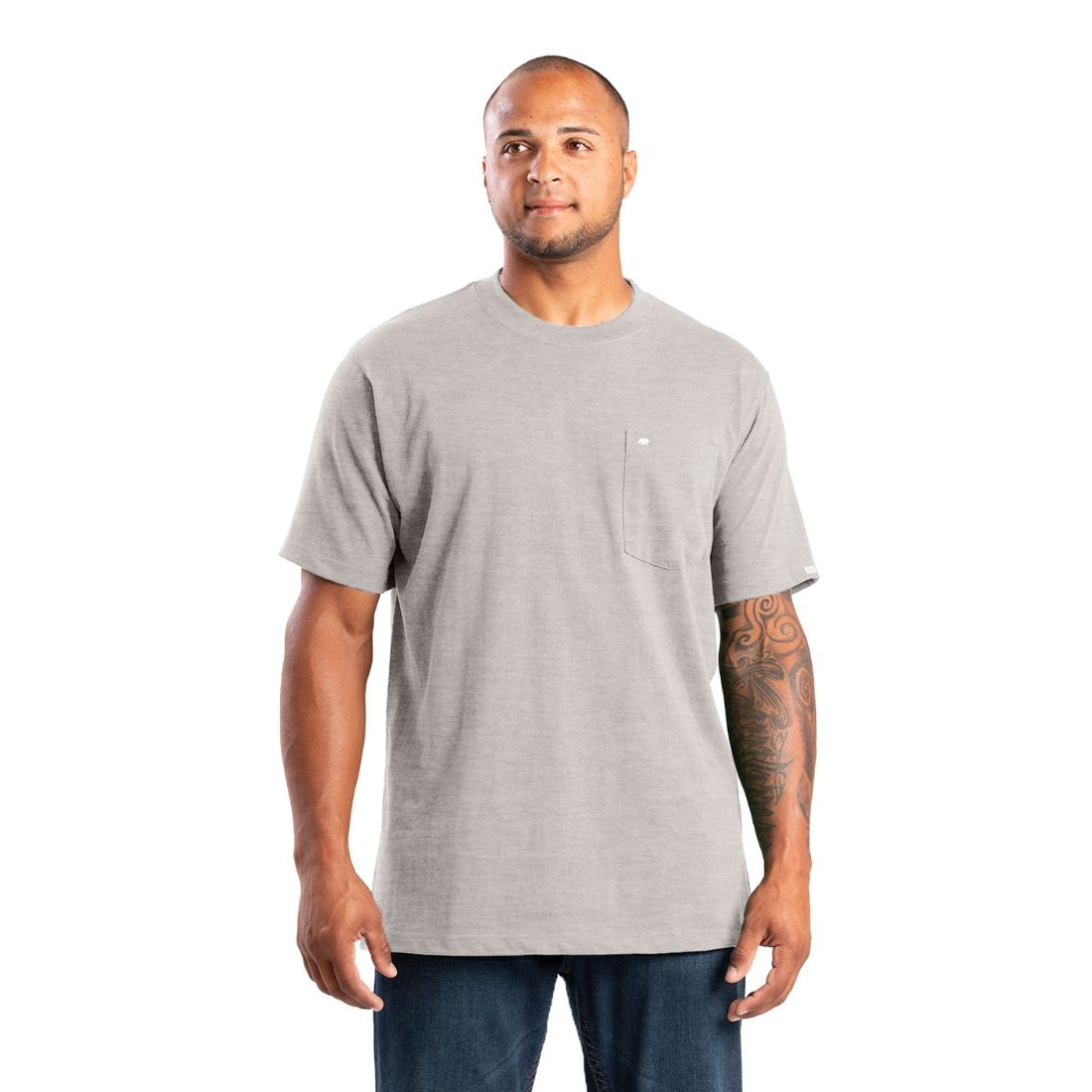 Berne Men's Heavyweight Short Sleeve Work Shirt with Pocket - Durable Cotton Twill Shirt for Construction, Farming & Outdoor Work (Grey, BSM71)