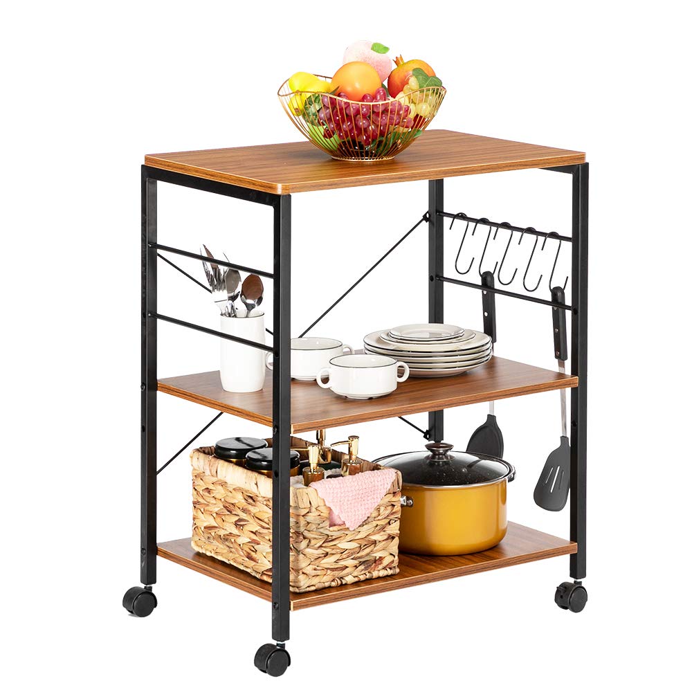 3-Tier Vintage Kitchen Cart - Rolling Bakers Rack for Microwave & Storage